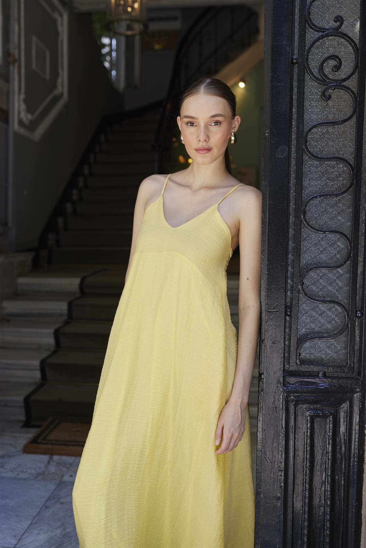 3326 ASKILI ELBİSE SARI