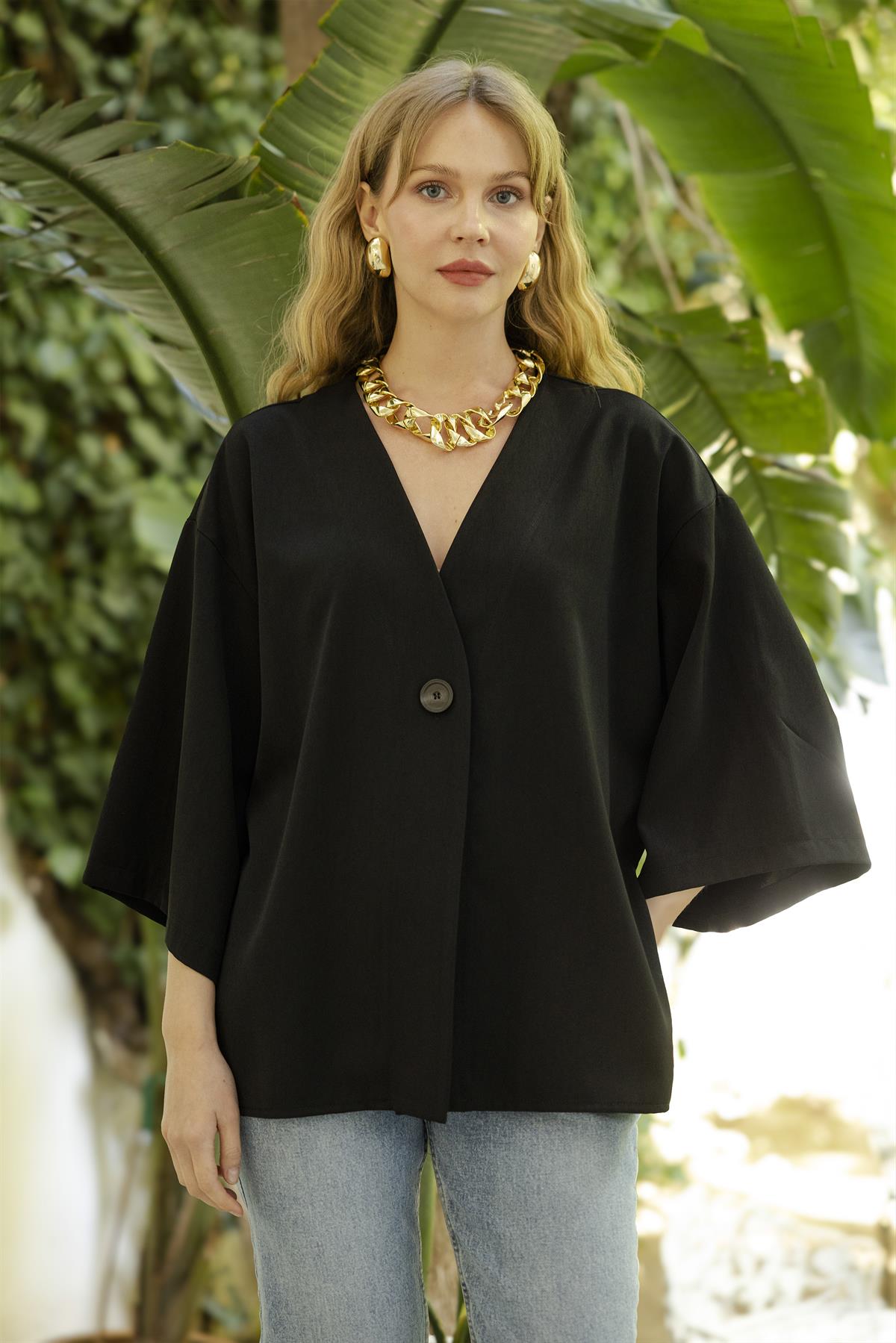 4972 ÖNDEN BAĞLAMALI BLUZ SİYAH