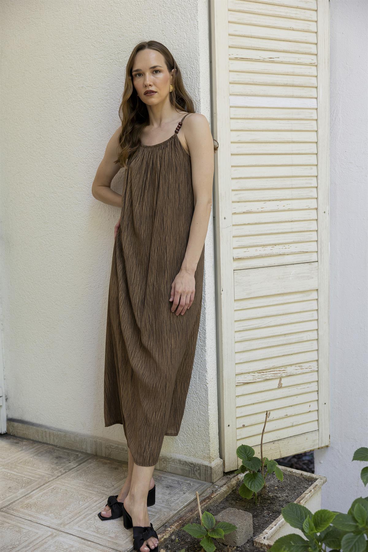 3314 ASKILI ELBİSE KAHVE