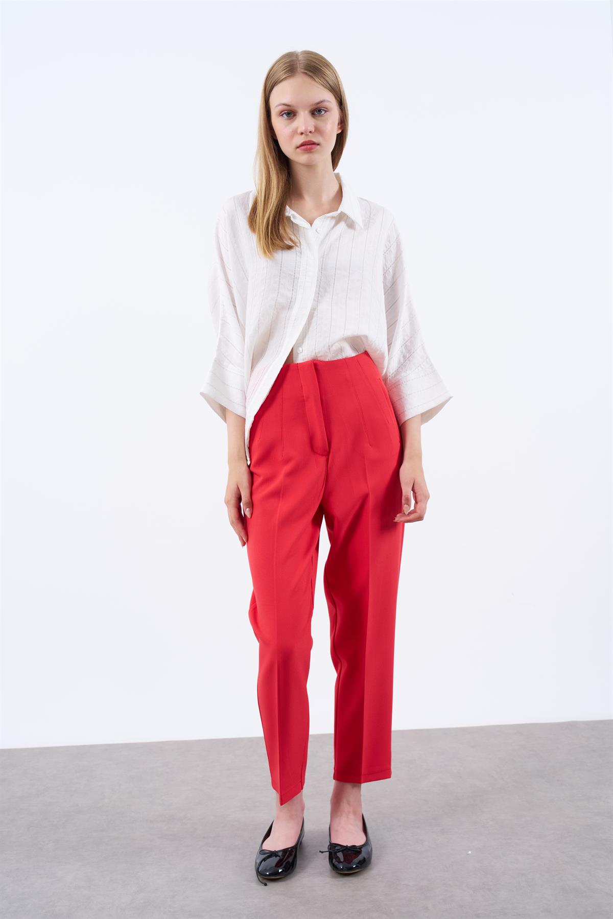 50109 PENSLİ HAVUÇ PANTOLON KIRMIZI