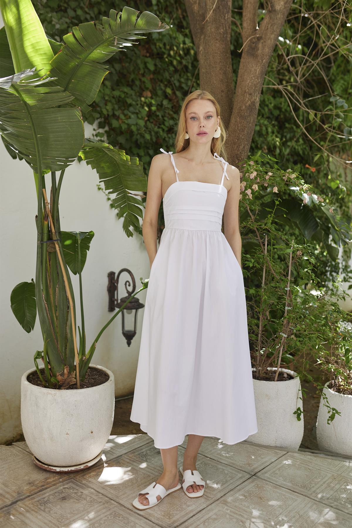 3332 ASKILI ELBİSE BEYAZ