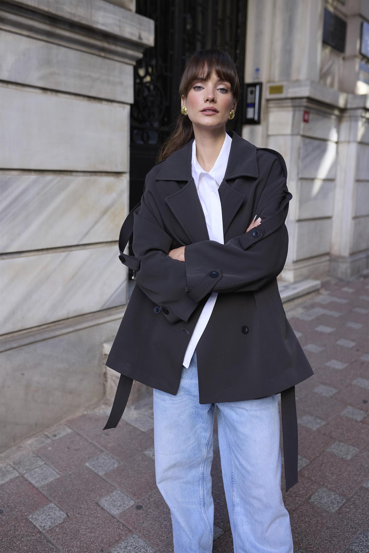 9580 KISA TRENÇ KOYU KAHVE