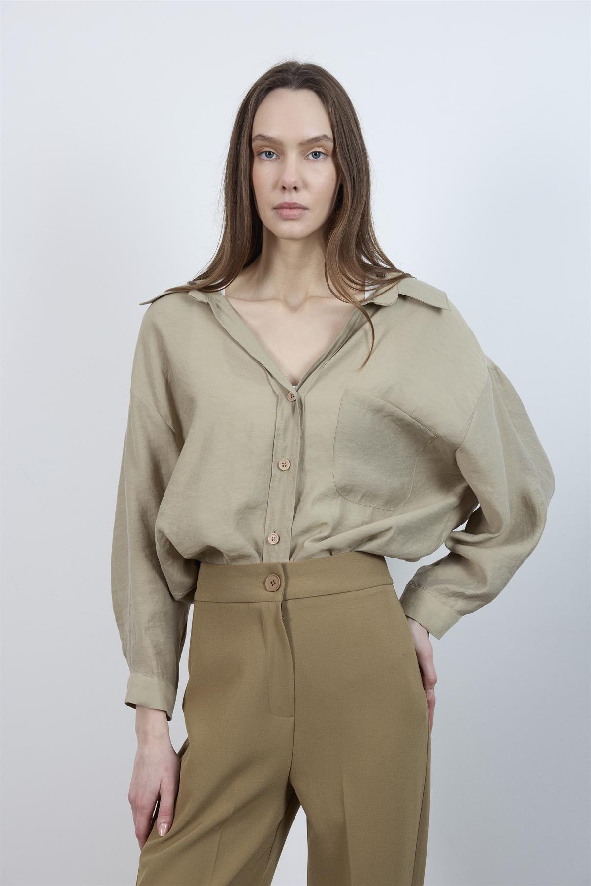 4612 DÜŞÜK OMUZLU OVERSİZE GÖMLEK OLİVE