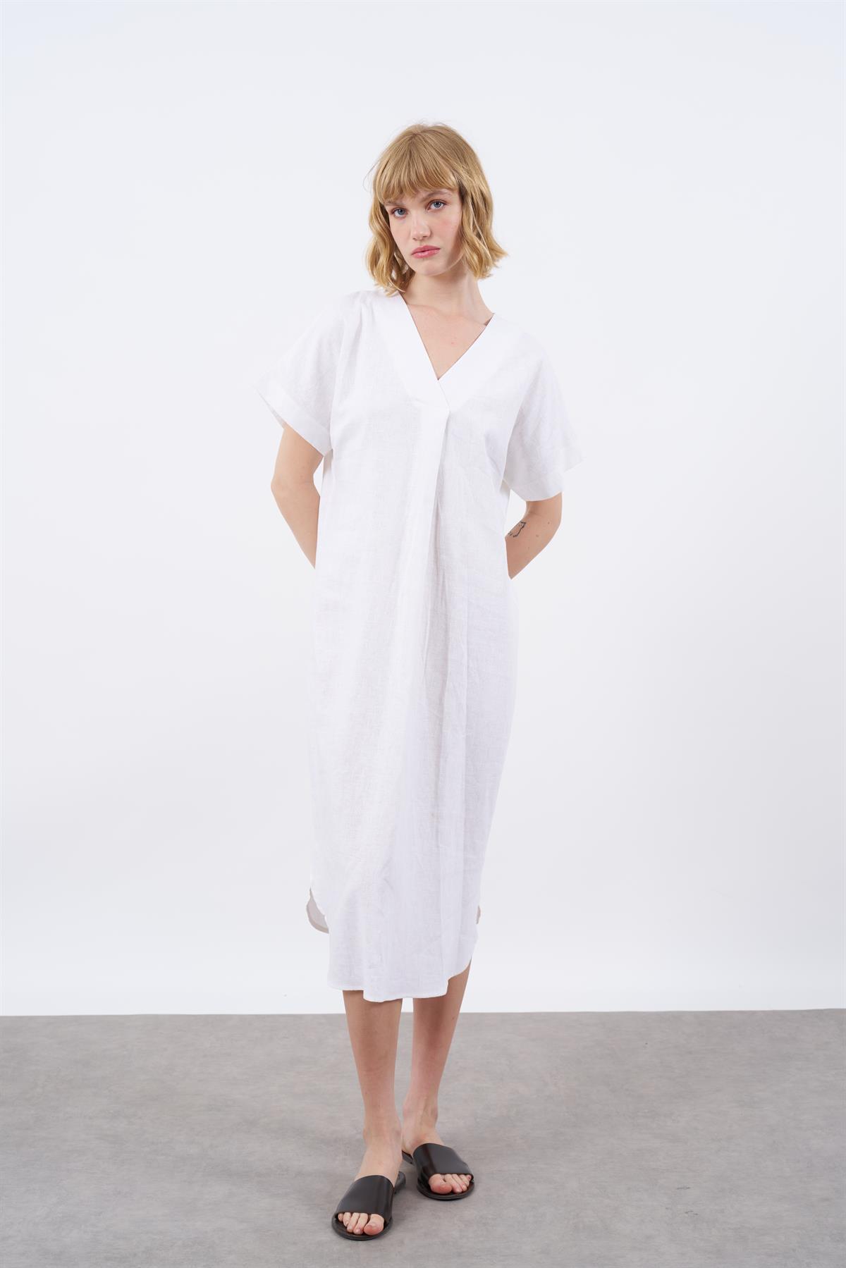 3131 KETEN ELBİSE(2835) BEYAZ