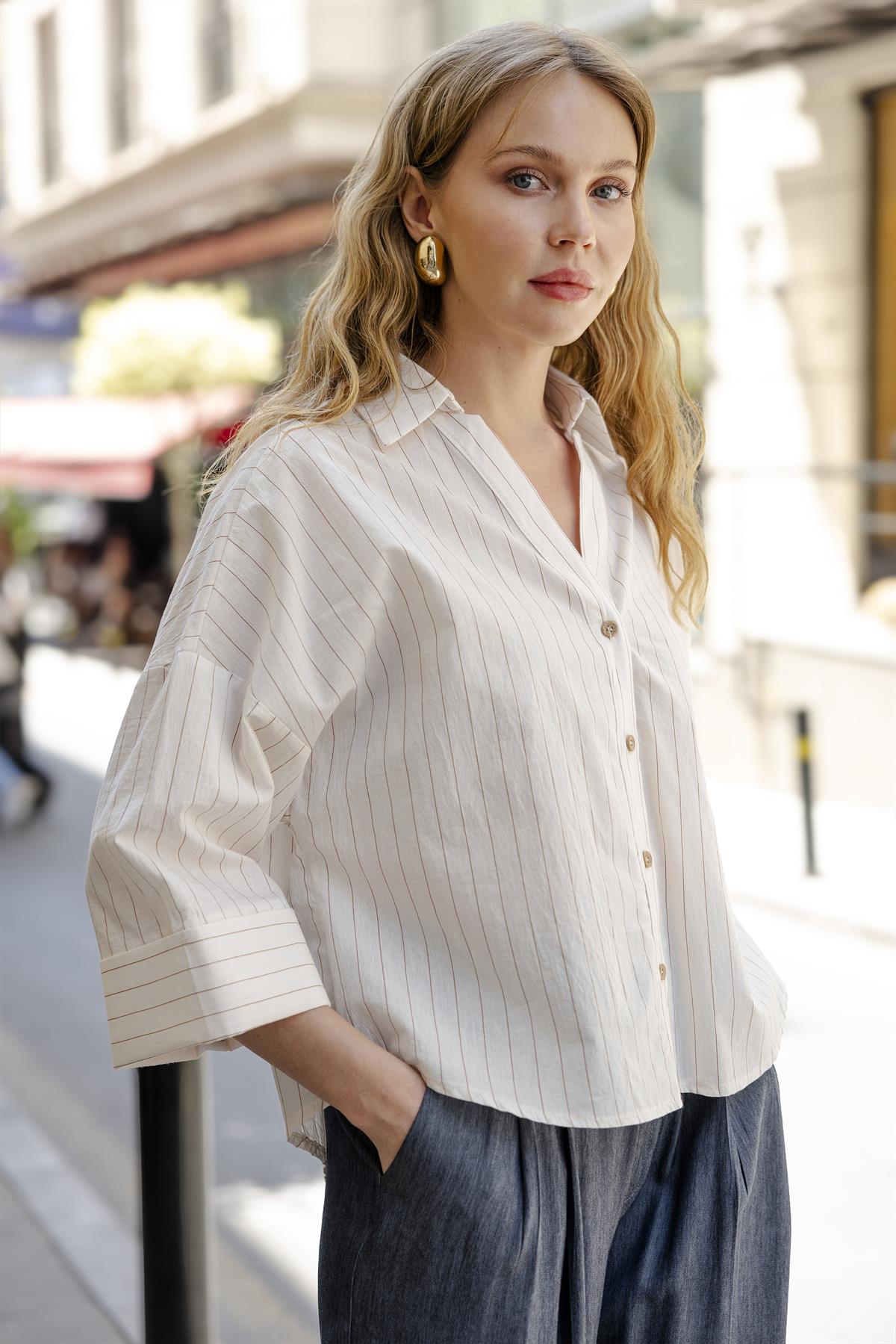 4974 ÇİZGİLİ GÖMLEK KAHVE