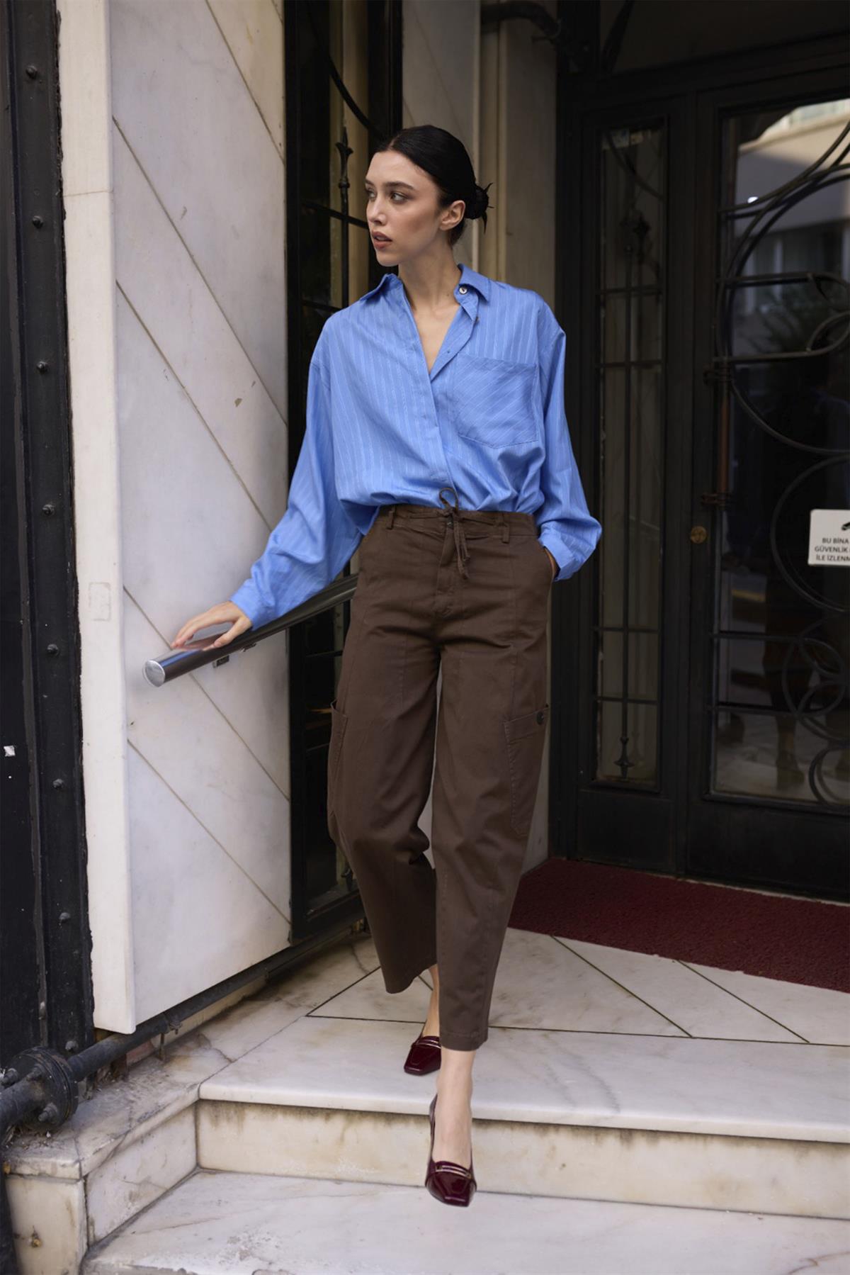 51222 BAĞCIKLI PANTOLON KAHVE