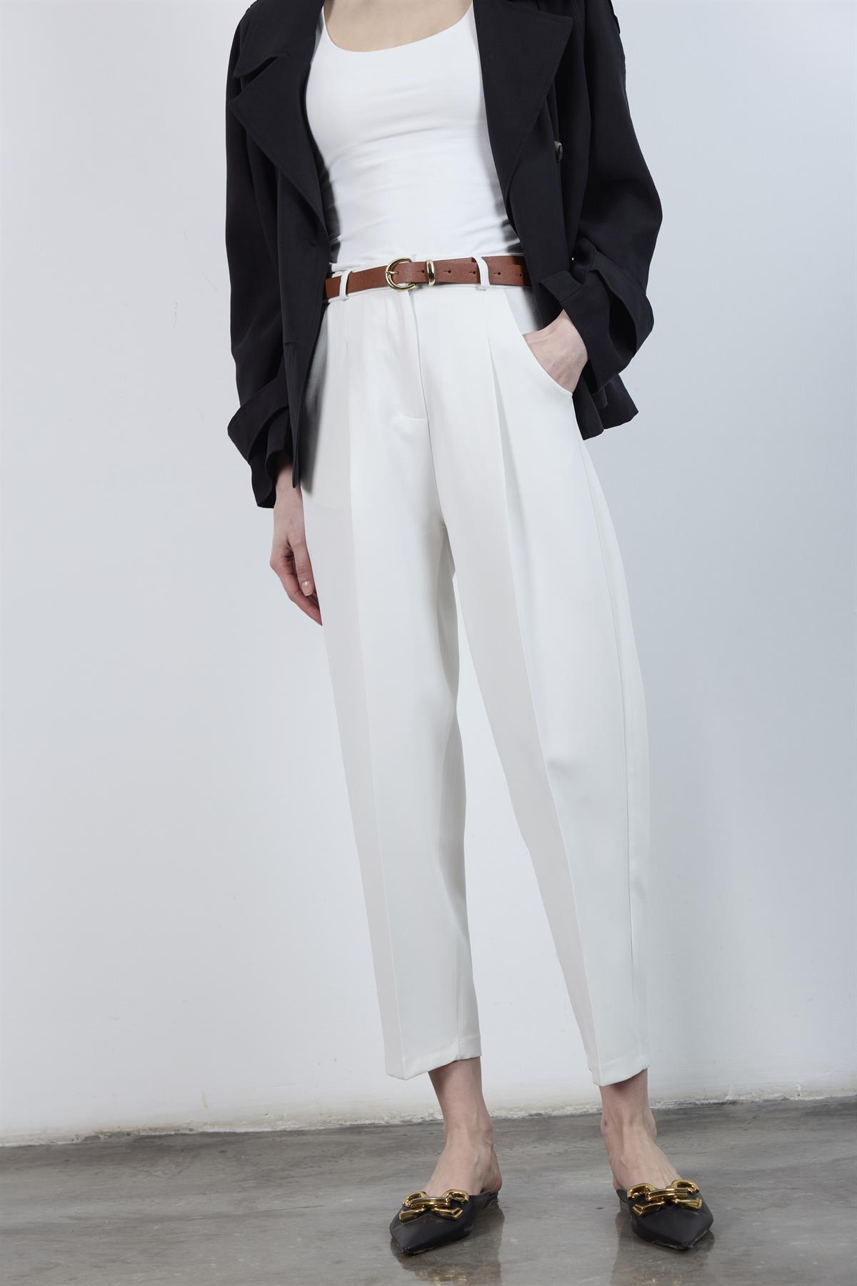 50938 KEMERLİ PANTOLON BEYAZ