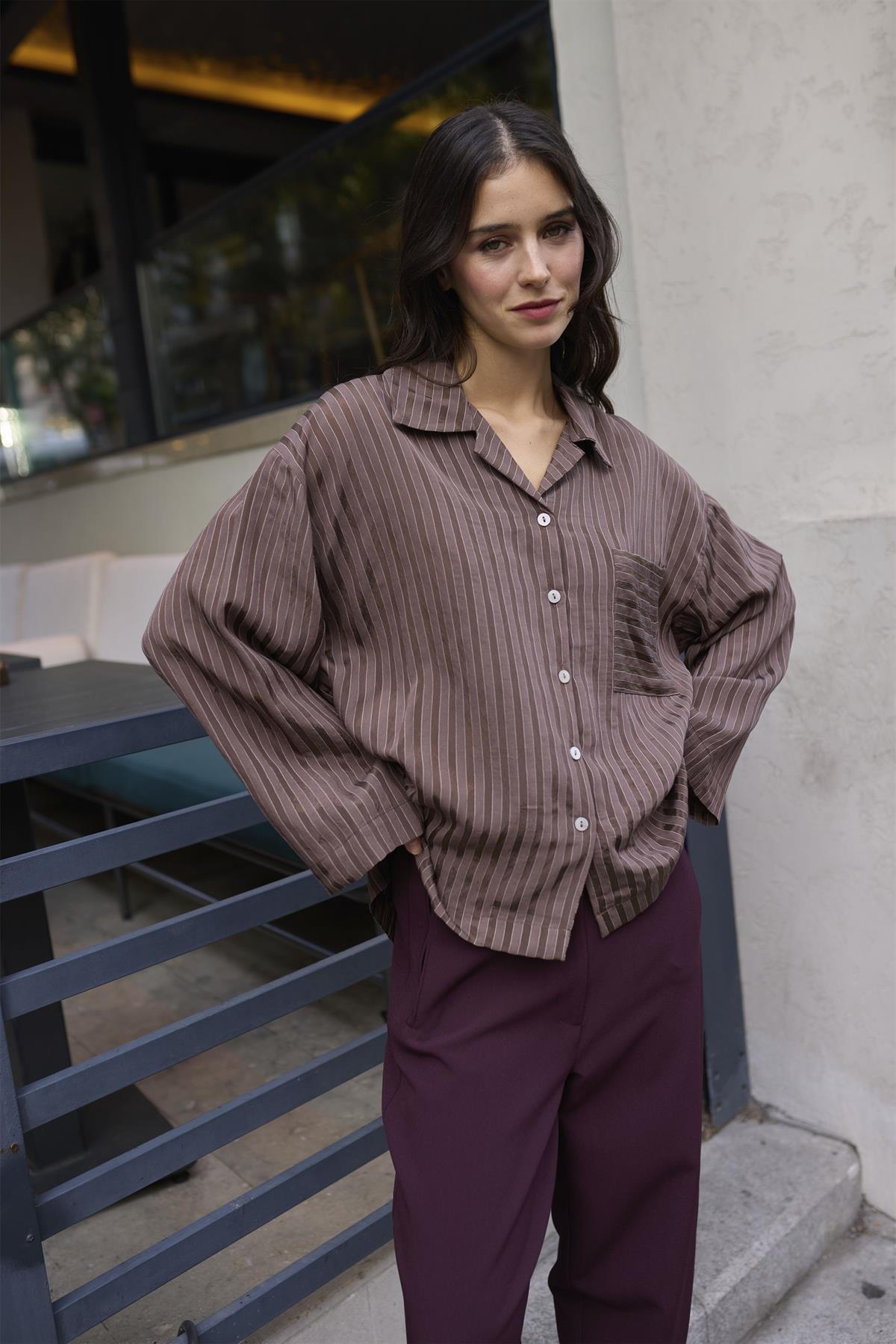 4998 OVERSIZE GÖMLEK KAHVE