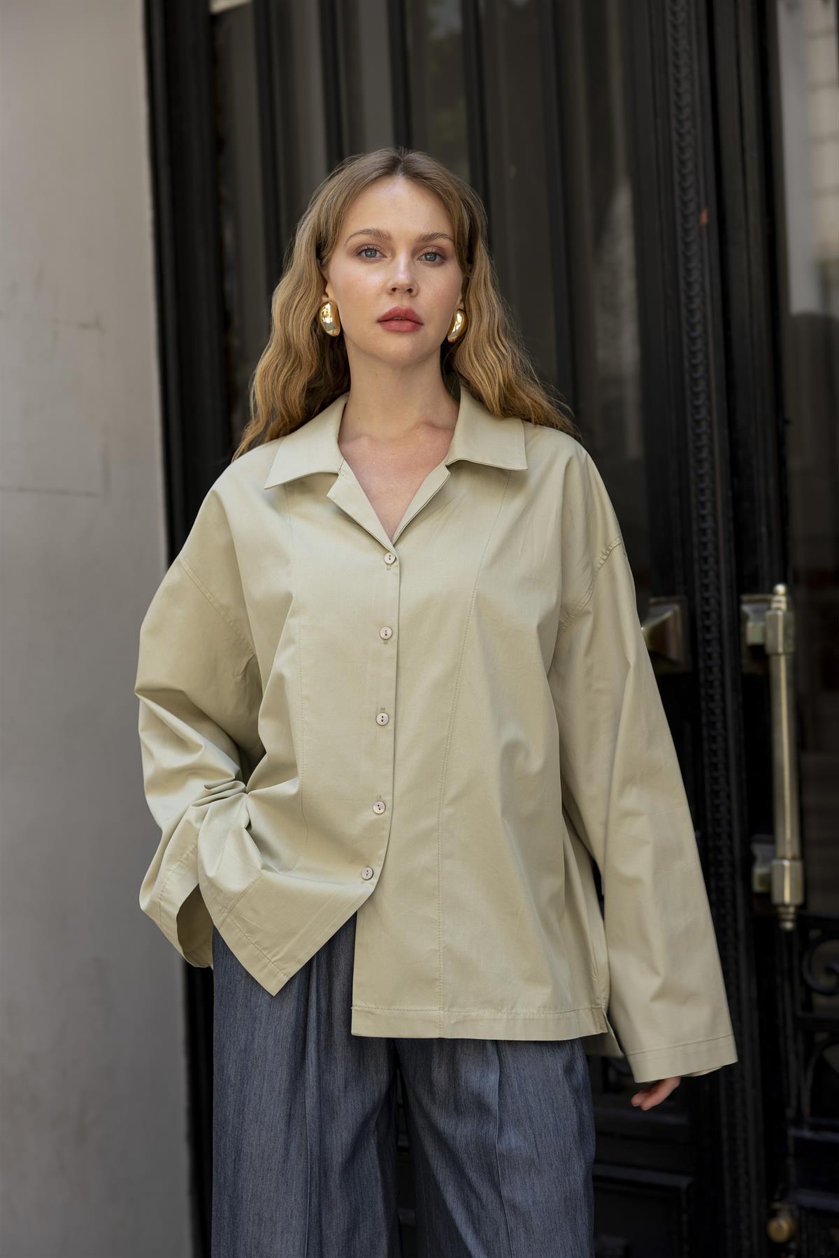 4952 OVERSIZE GÖMLEK AÇIK HAKİ