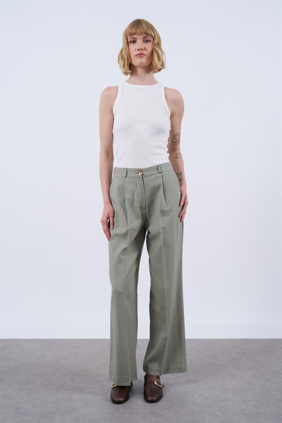 51016 KETEN PANTOLON ÇAĞLA YEŞİL