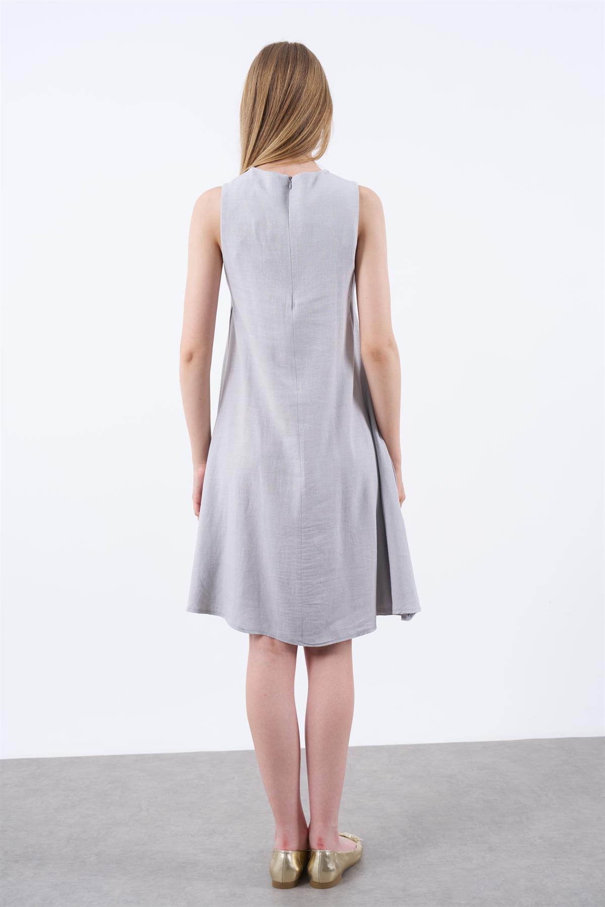 3181 SIFIR KOL KETEN ELBİSE GRİ