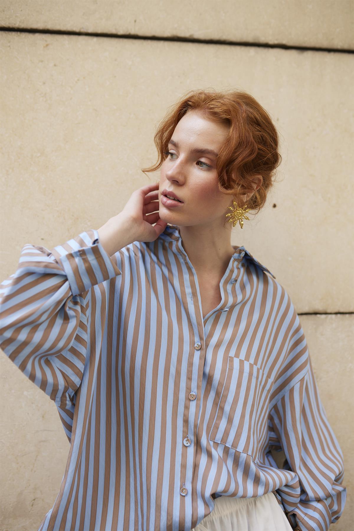 4969 ÇİZGİLİ GÖMLEK MAVİ-KAHVE