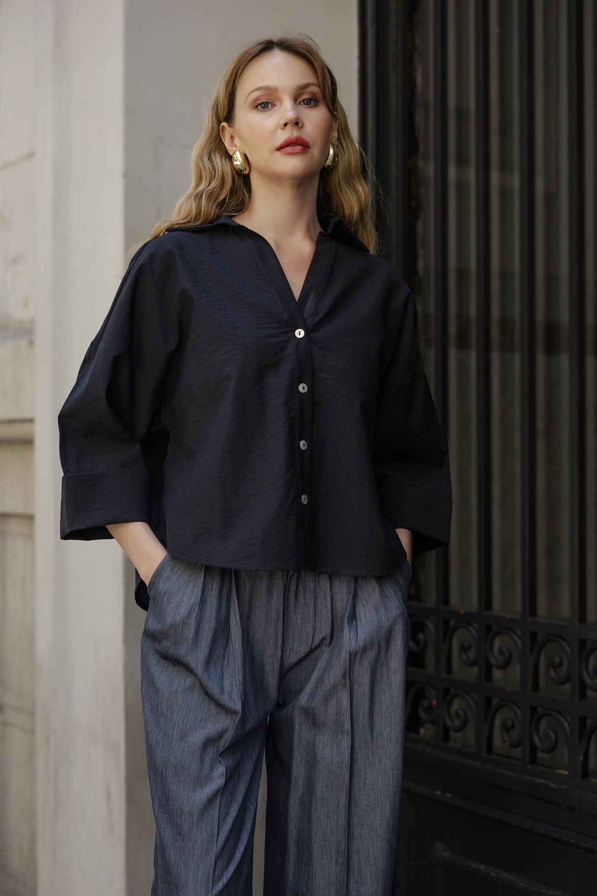 4973 OVERSIZE GÖMLEK SİYAH