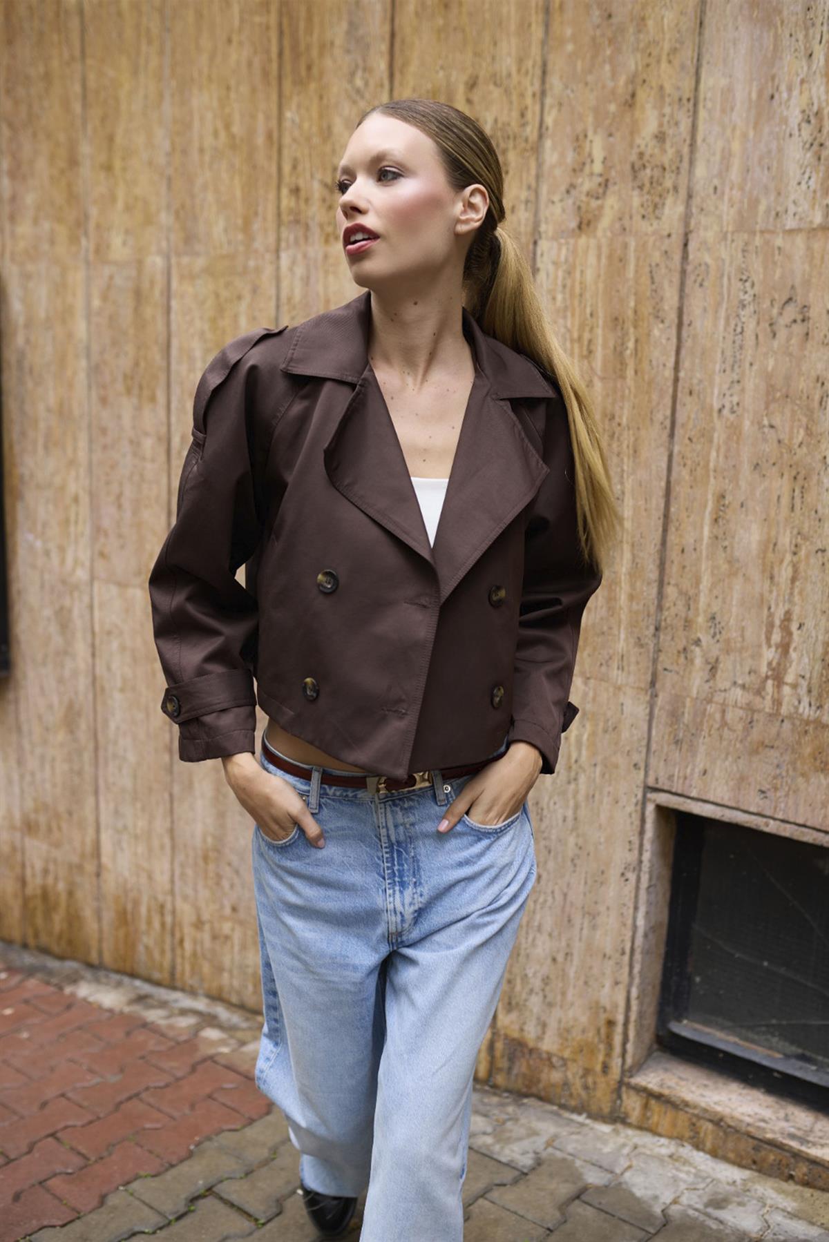 9629 KISA TRENÇ KAHVE