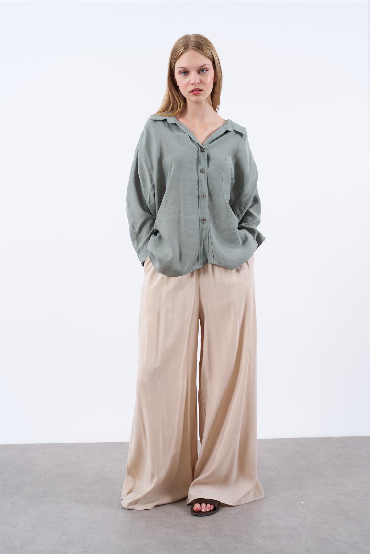 4612 DÜŞÜK OMUZLU OVERSİZE GÖMLEK ÇAĞLA YEŞİL