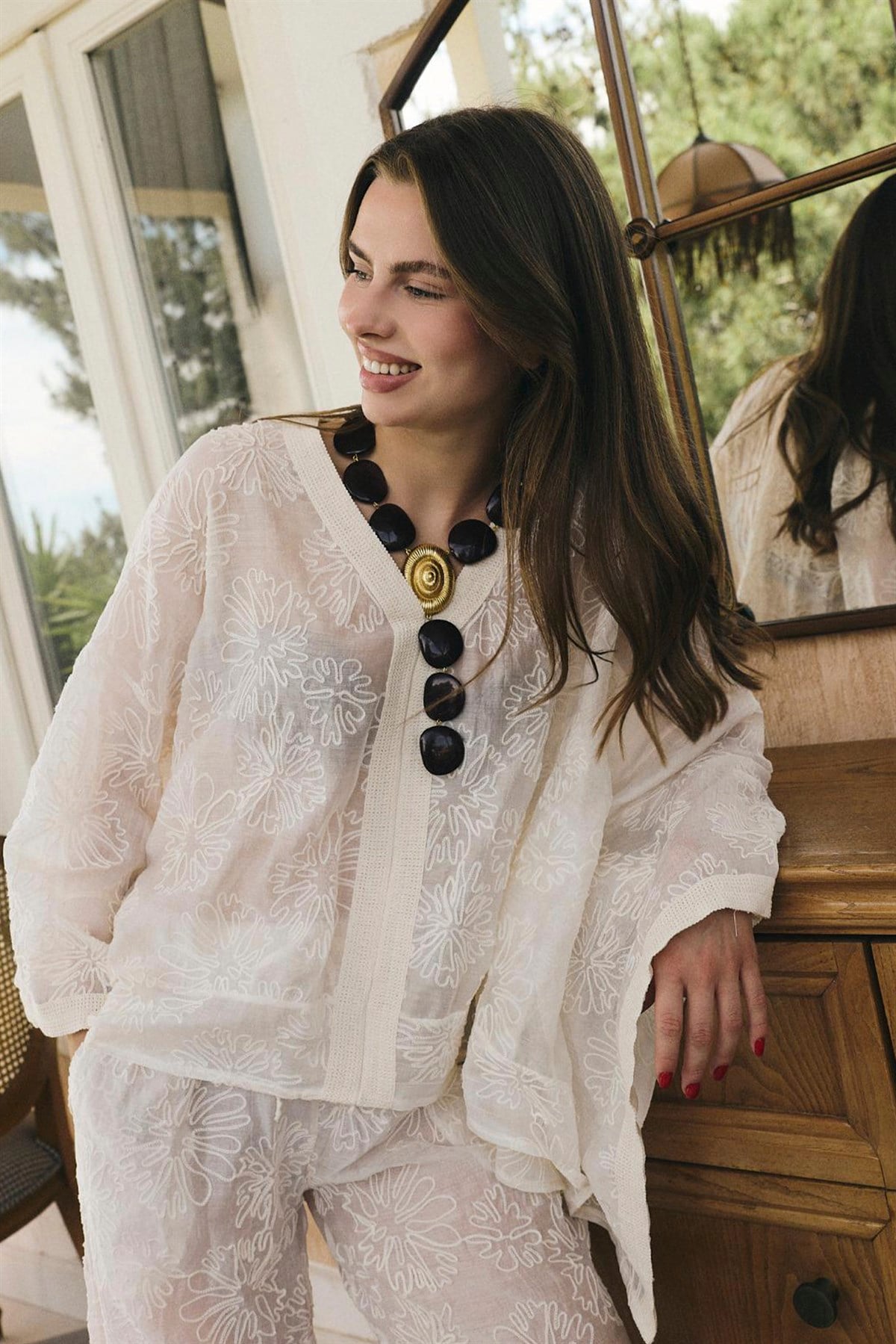 5100 NAKIŞLI KİMONO OFF WHITE