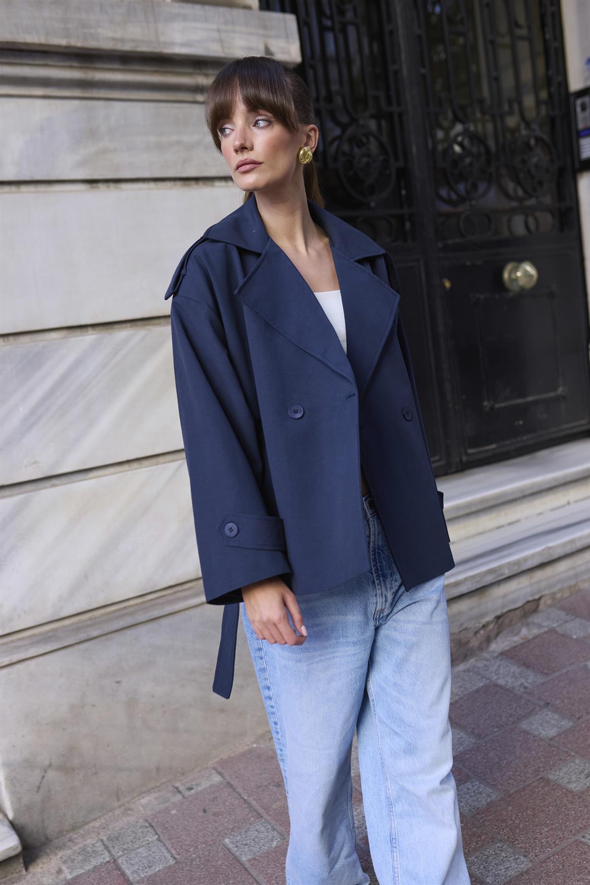 9609 KISA TRENÇ LACİVERT