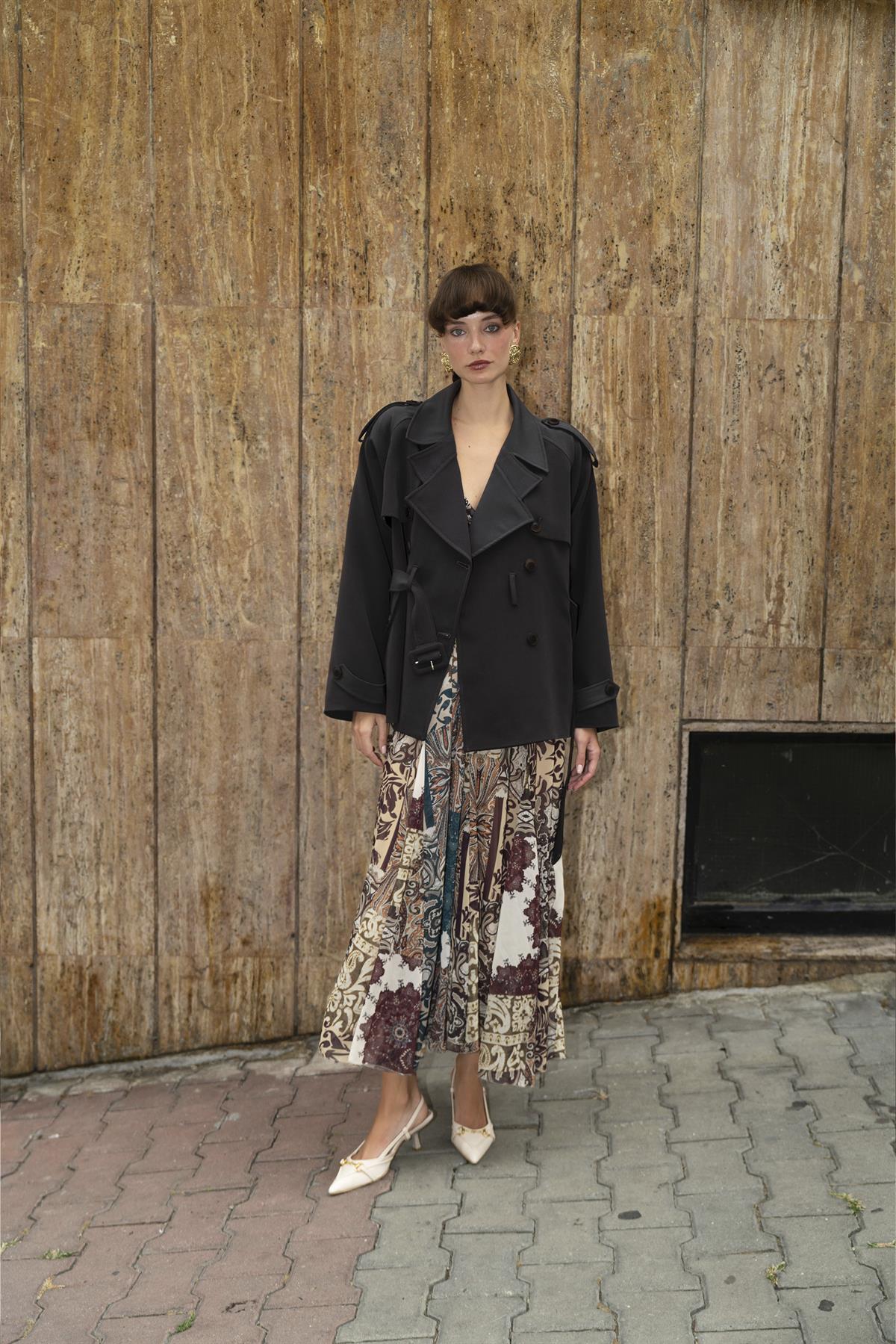 9587 ARA YAKALI TRENÇ KOYU KAHVE