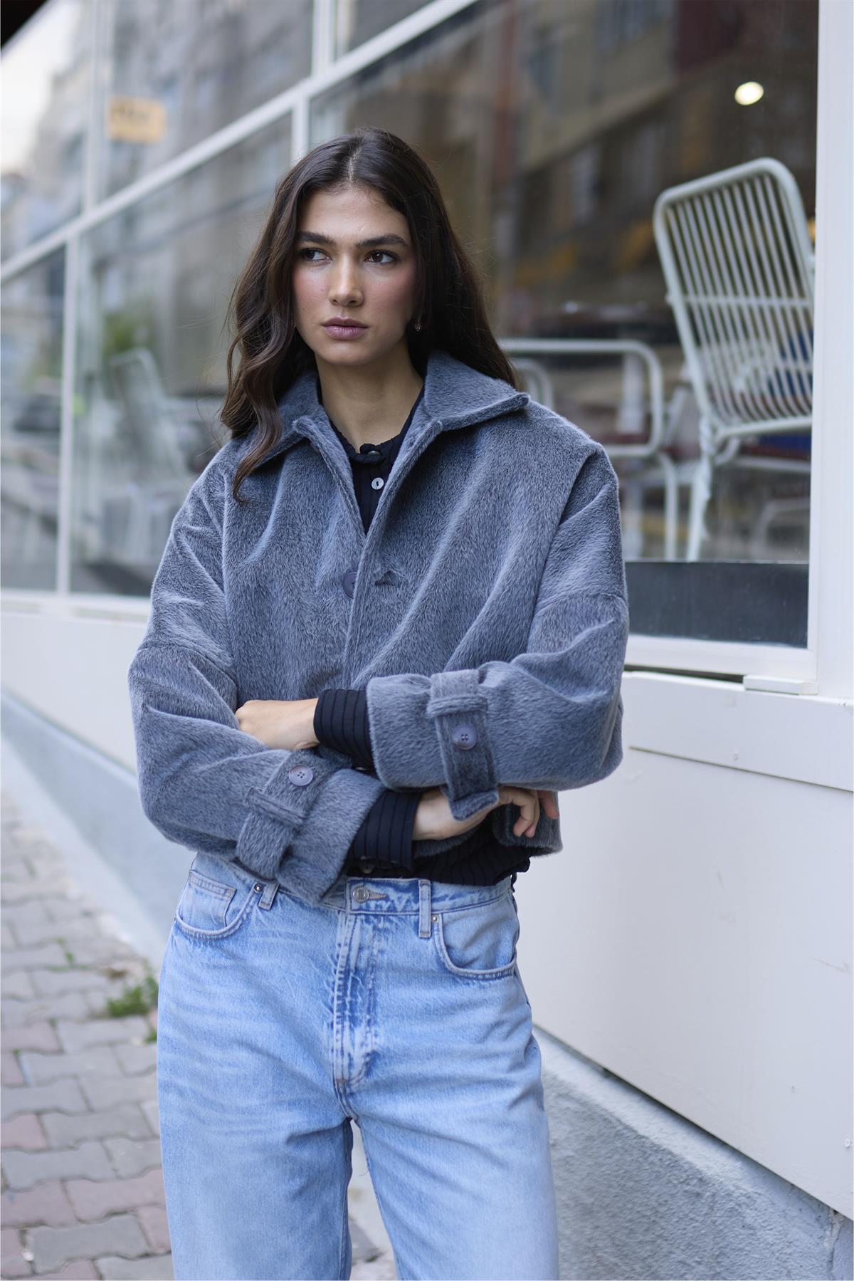 9654 PELUŞ CEKET GRİ
