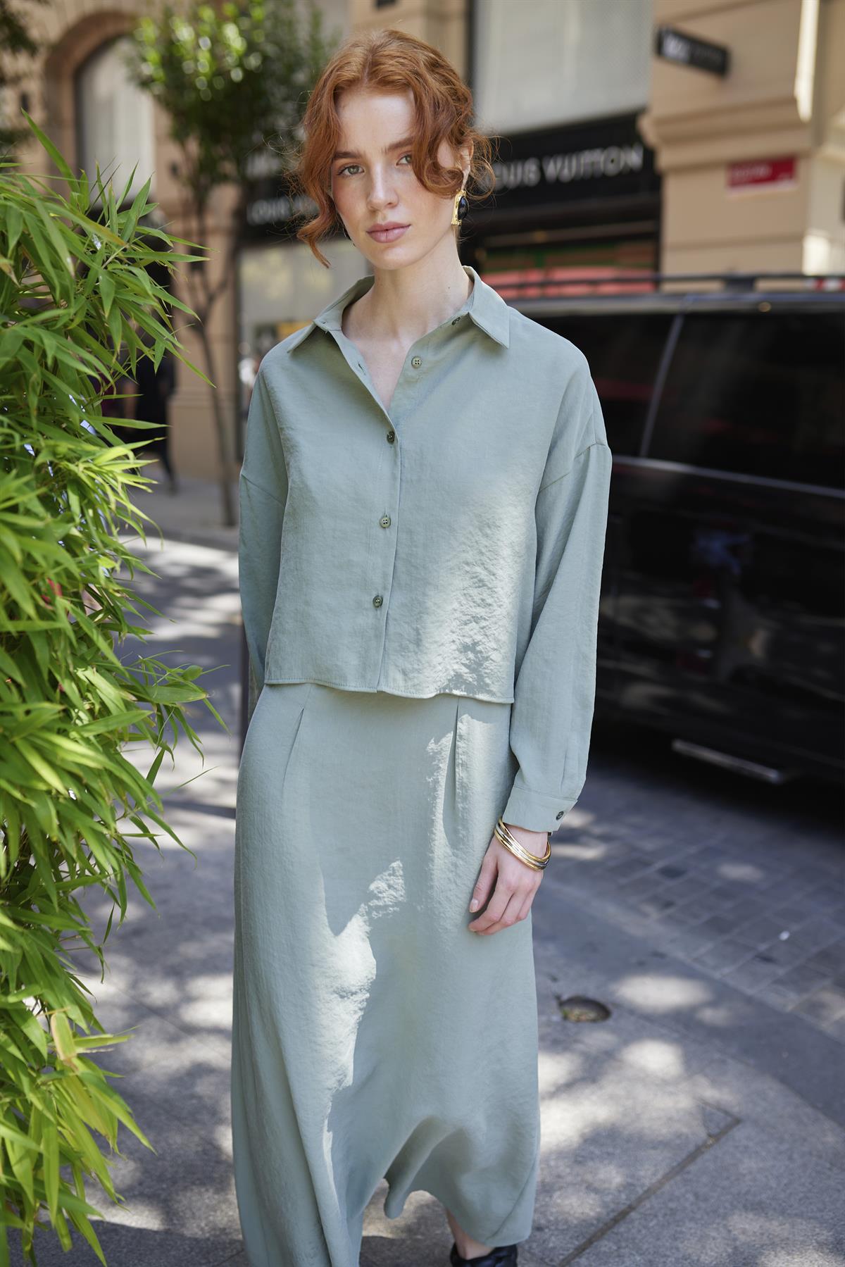 51153 GÖMLEK ELBİSE TAKIM ÇAĞLA YEŞİL