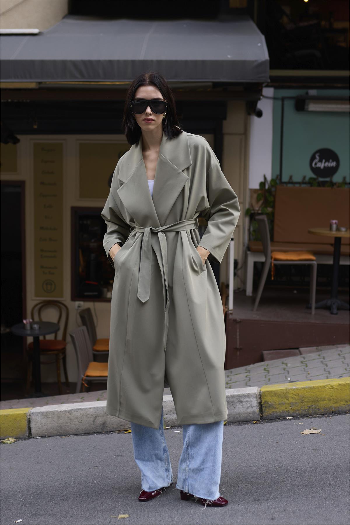 9617 POLİVİSKON UZUN TRENÇ HAKİ