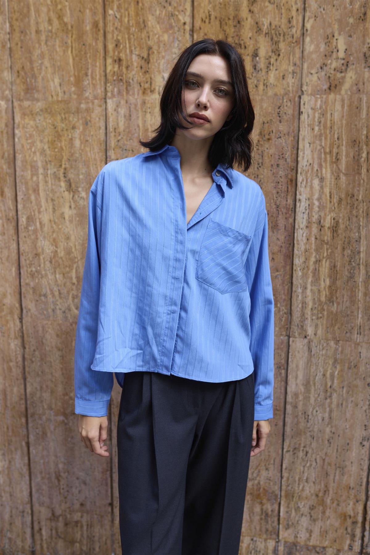 4997 OVERSIZE GÖMLEK MAVİ-AÇIK MAVİ