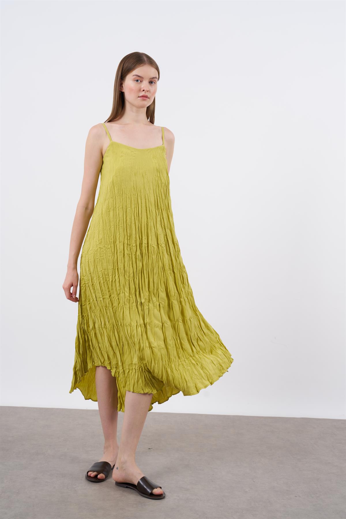 3208 KIRIŞIK ASKILI ELBİSE HARDAL