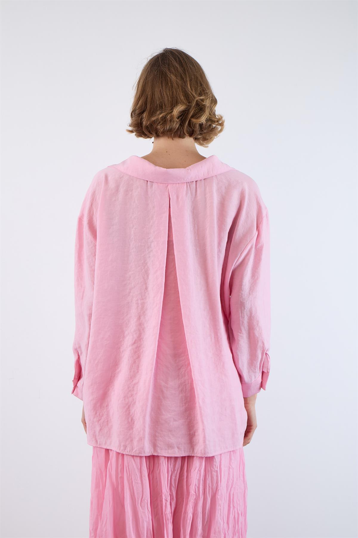 4612 DÜŞÜK OMUZLU OVERSİZE GÖMLEK ŞEKER PEMBE