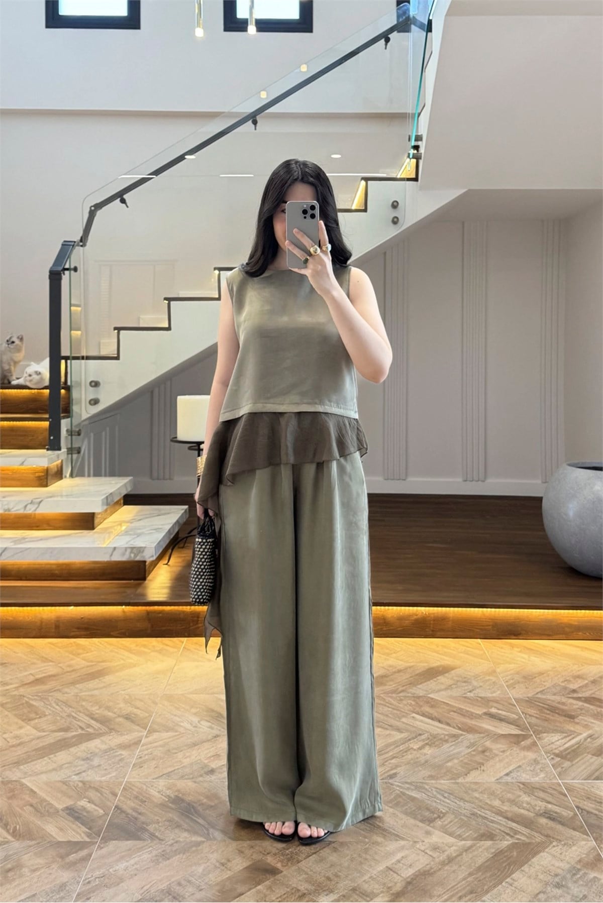 51391 GARNİLİ BLUZ PANTOLON TAKIM HAKİ
