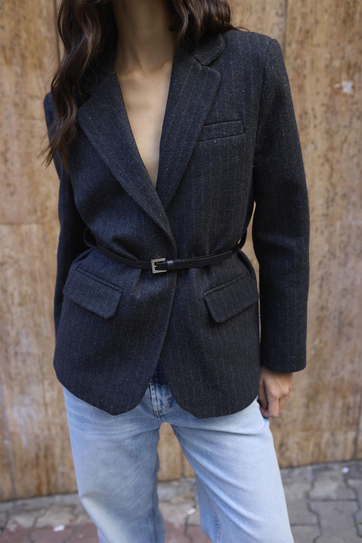 9634 ÇİZGİLİ CEKET SİYAH