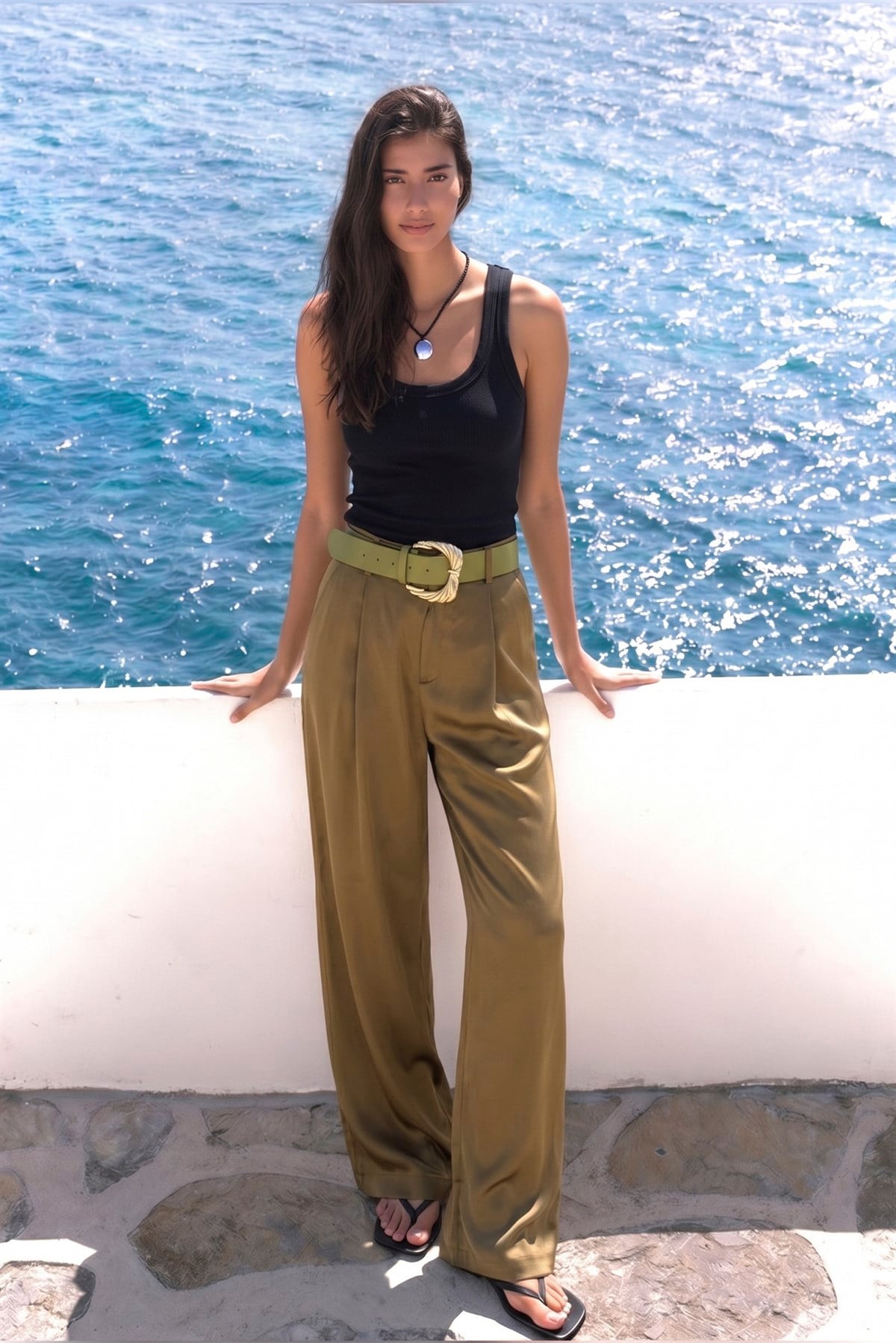 51267 SATEN PANTOLON OLİVE