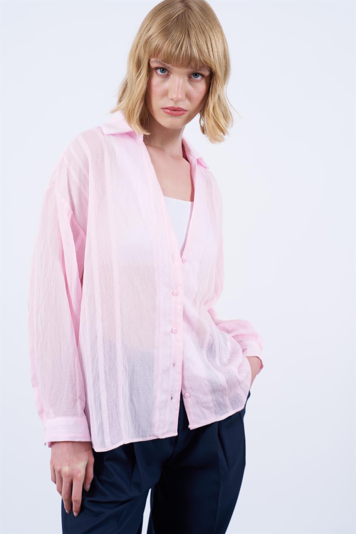 4914 TRANSPARAN GÖMLEK PEMBE