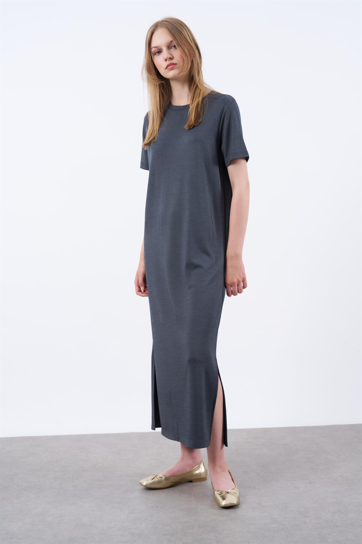 3144  PİKE ELBİSE FÜME