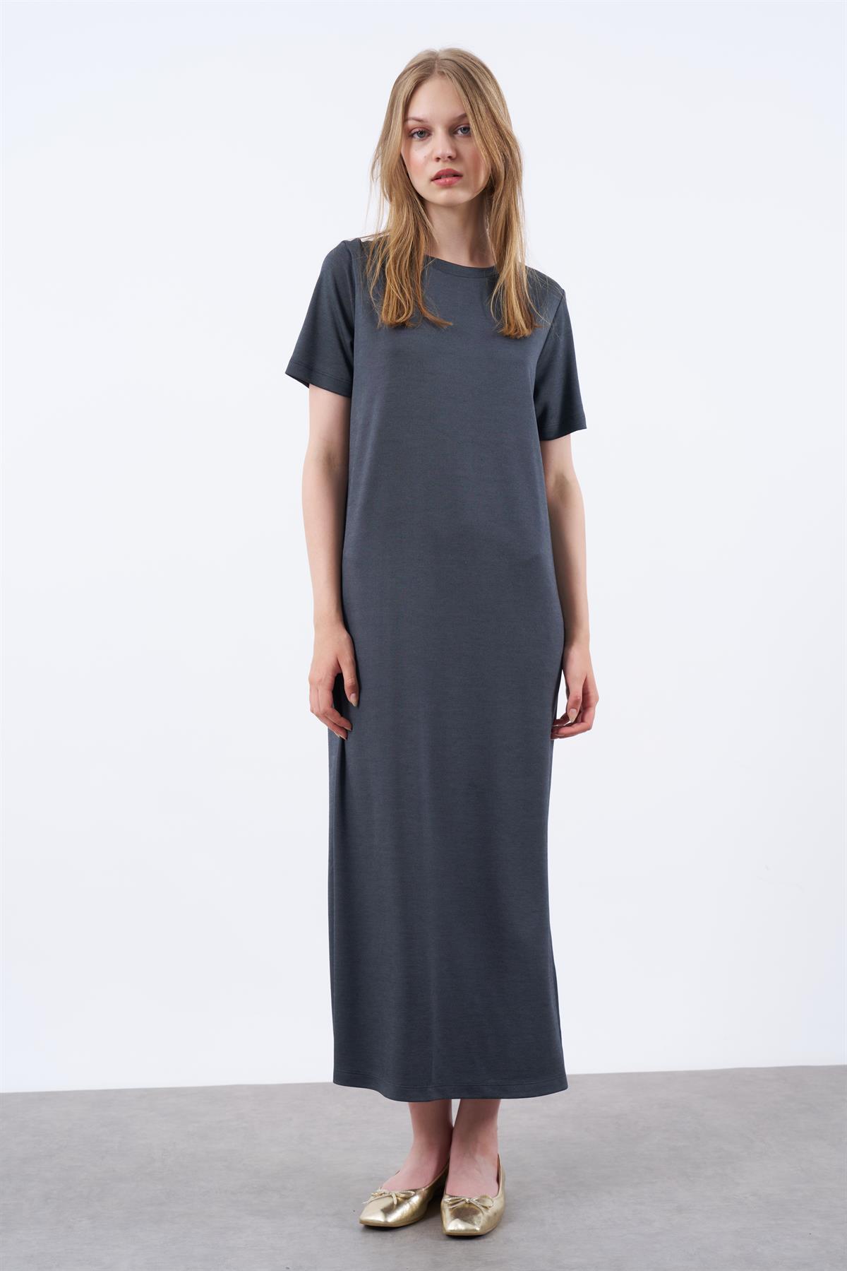 3144  PİKE ELBİSE FÜME