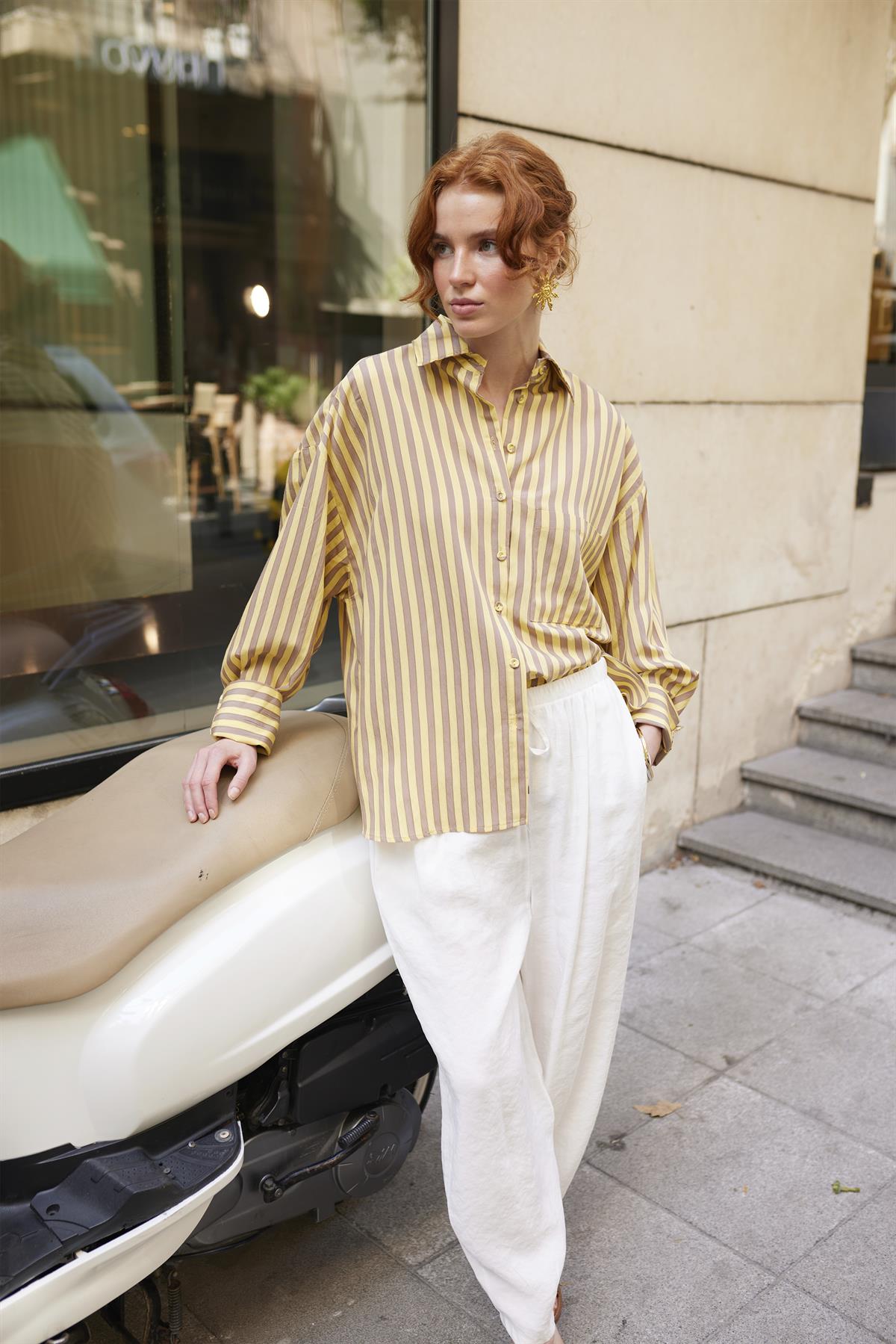 4969 ÇİZGİLİ GÖMLEK SARI-KAHVE