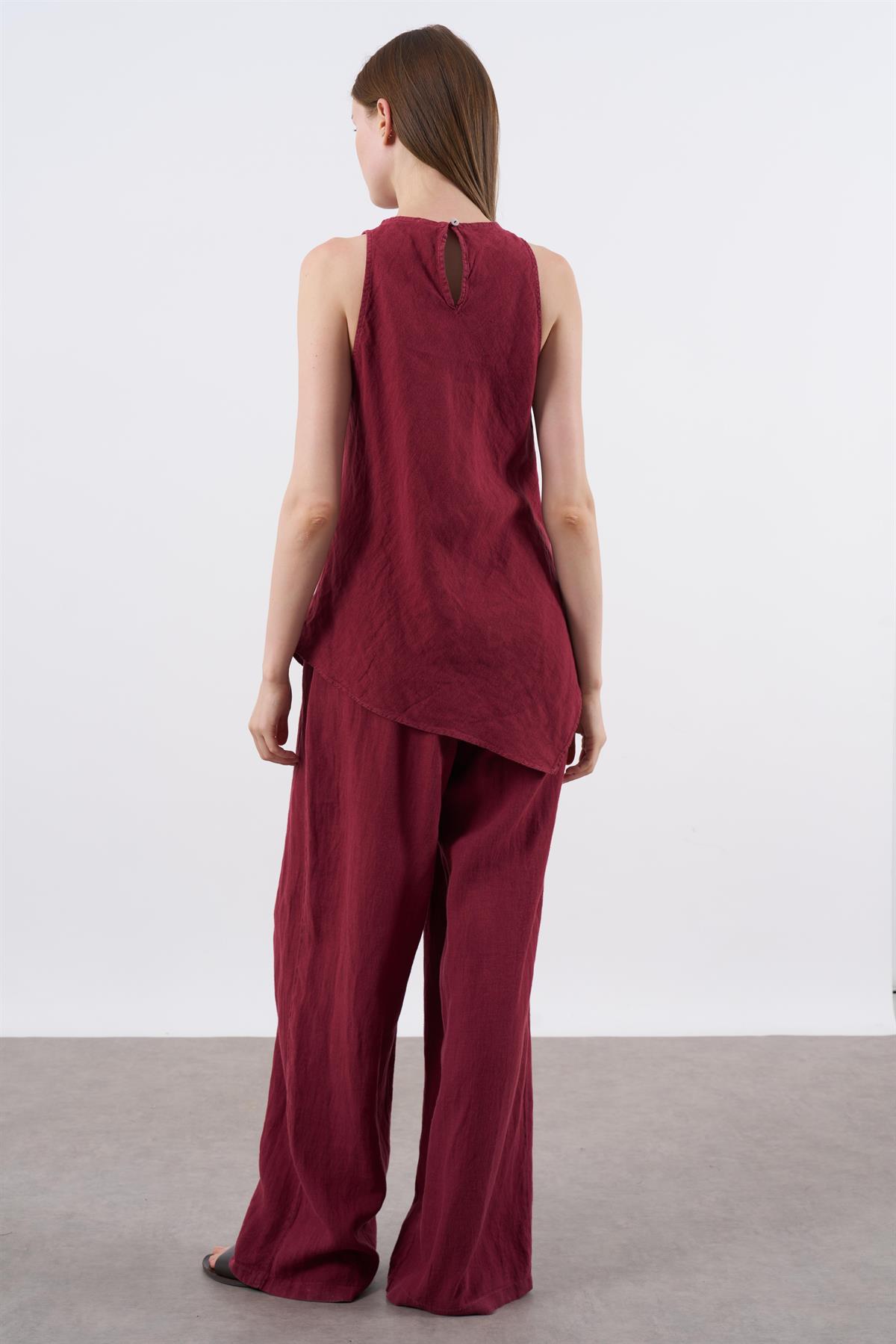 51012 SIFIR KOLLU BLUZLU TAKIM BORDO