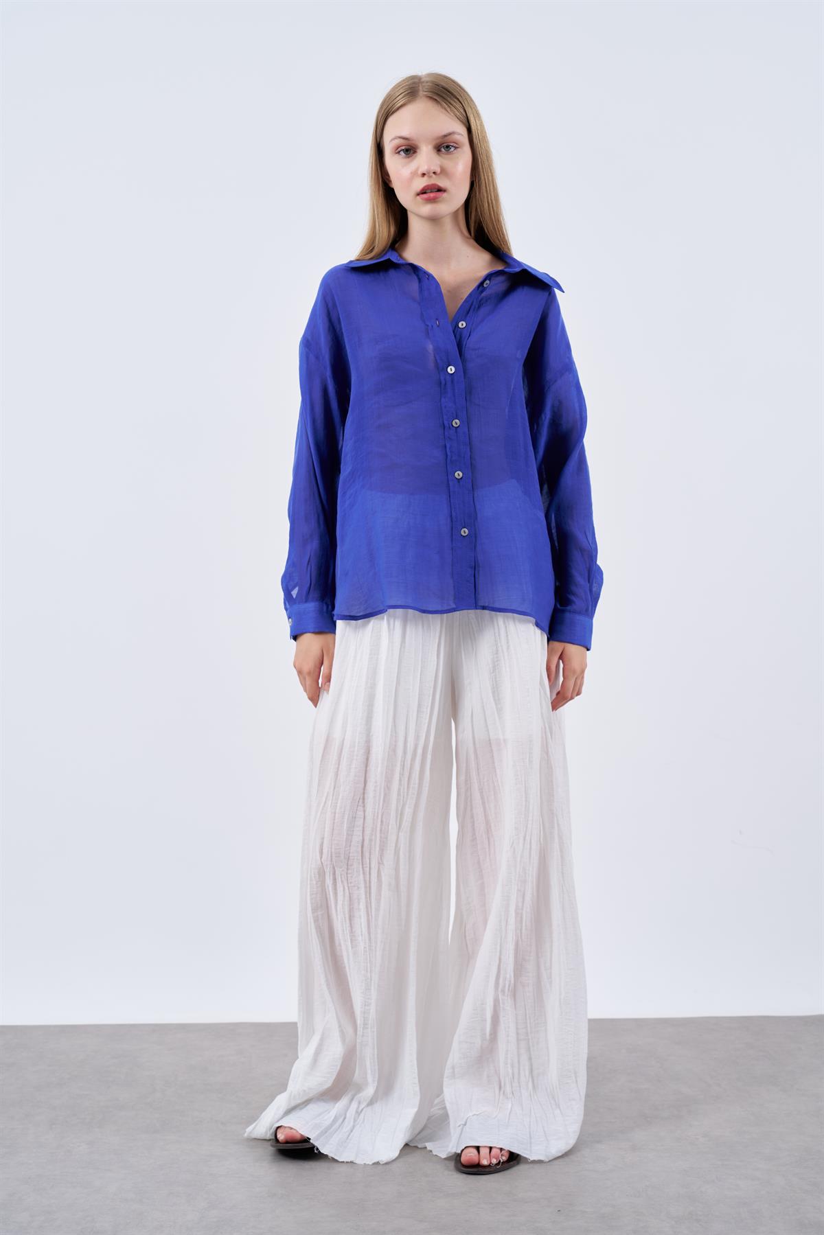 4924 OVERSIZE İPEKSİ GÖMLEK LACİVERT