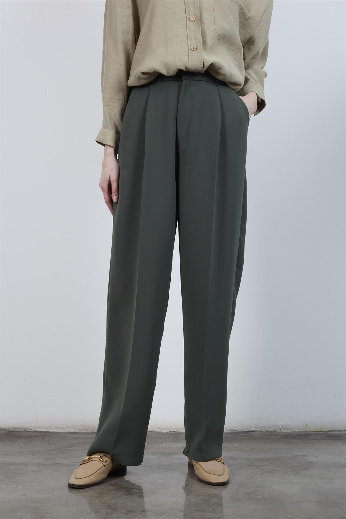 51078 PİLELİ PALAZZO PANTOLON HAKİ