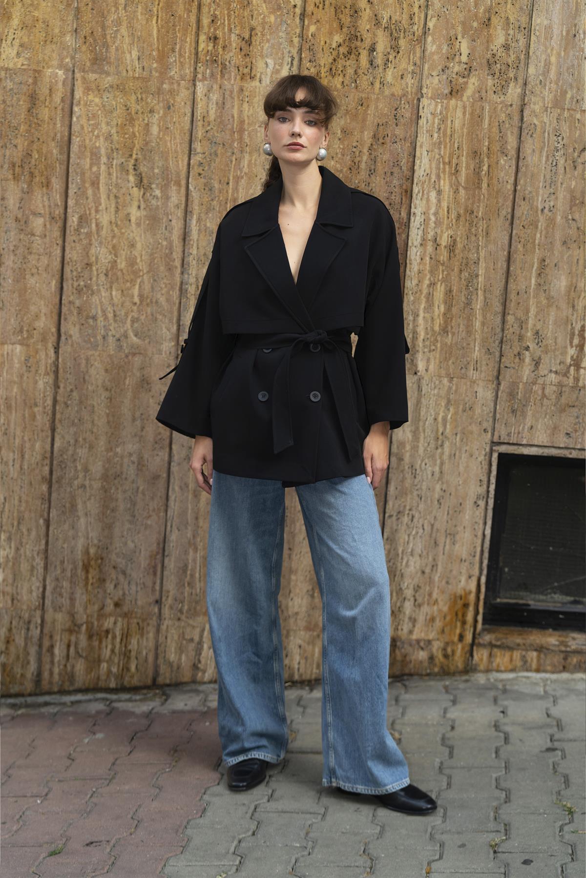 9580 KISA TRENÇ SİYAH