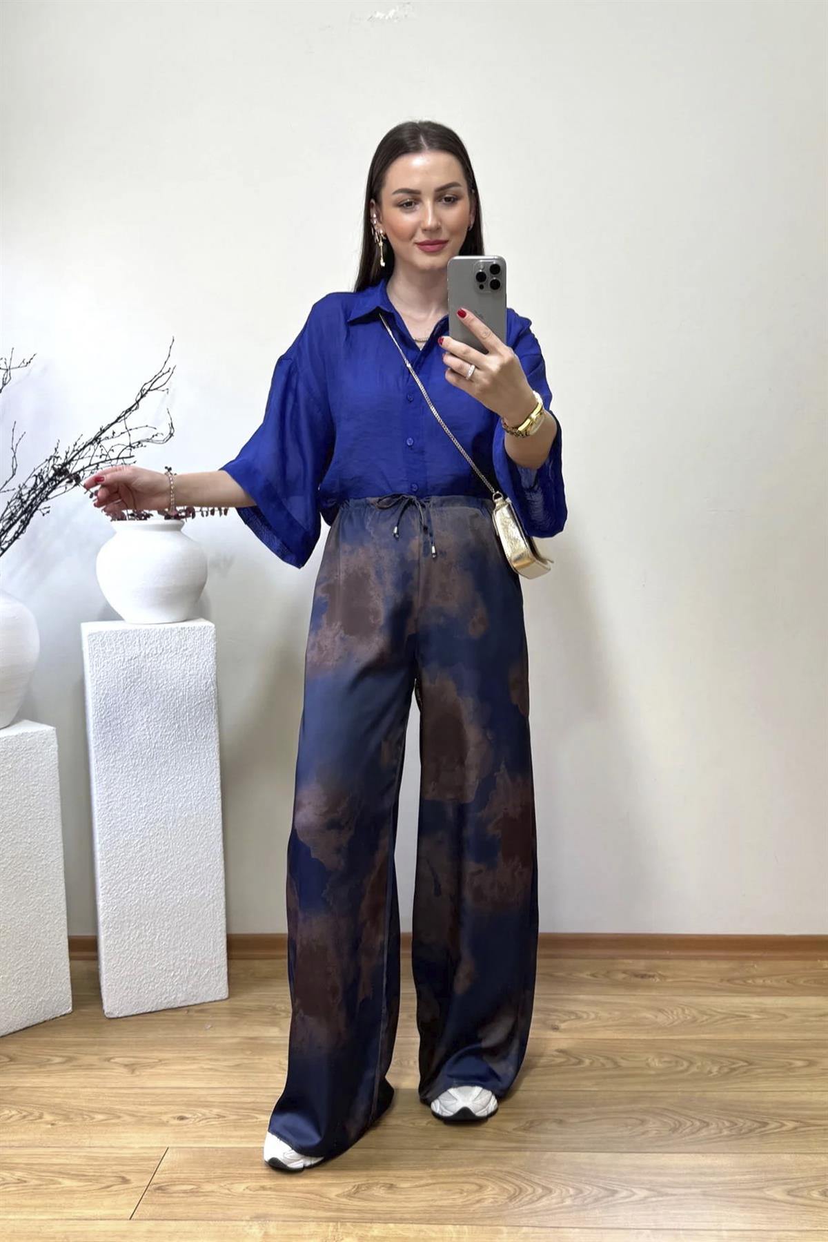 51138 EMPİRME SATEN PANTOLON LACİVERT