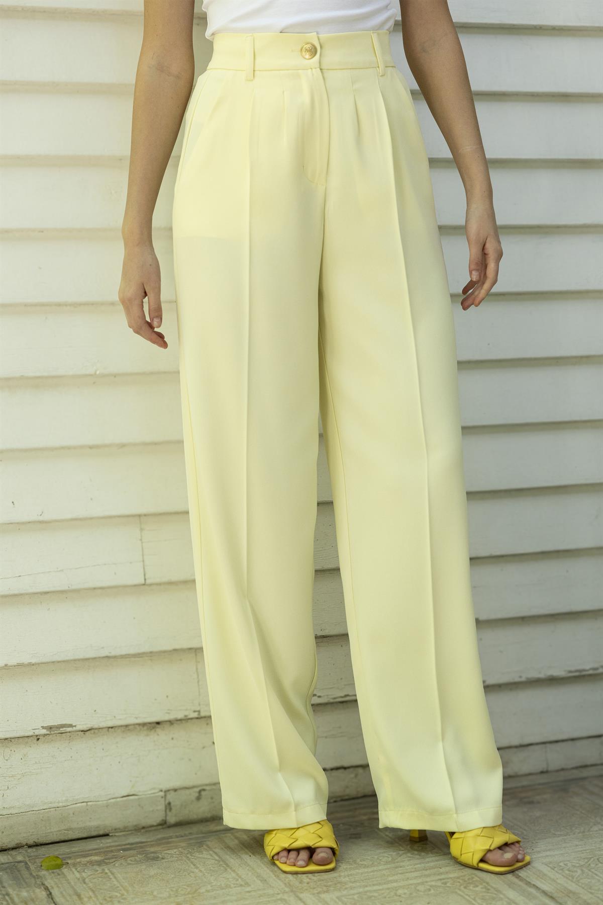 51078 PİLELİ PALAZZO PANTOLON SARI