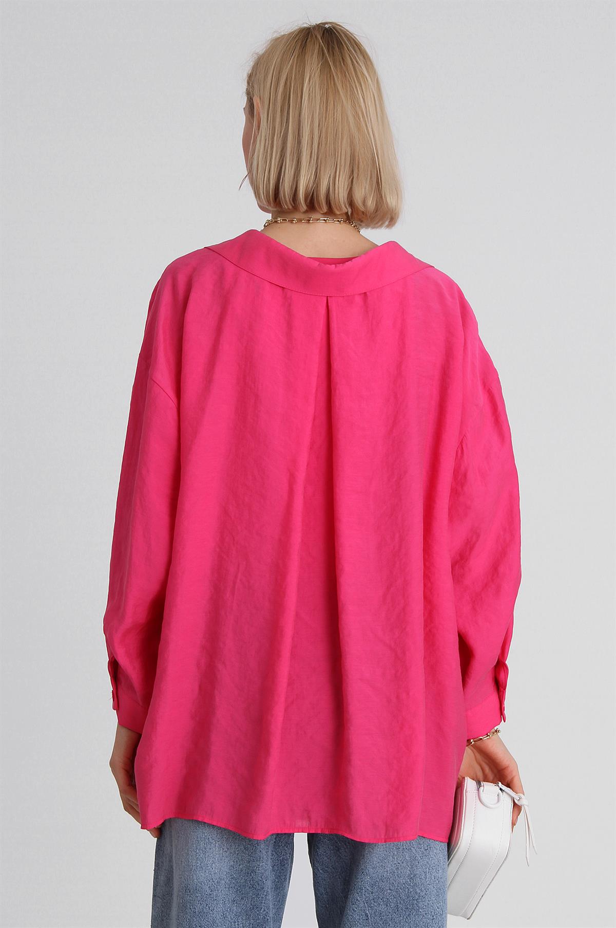 4612 DÜŞÜK OMUZLU OVERSİZE GÖMLEK FUŞYA