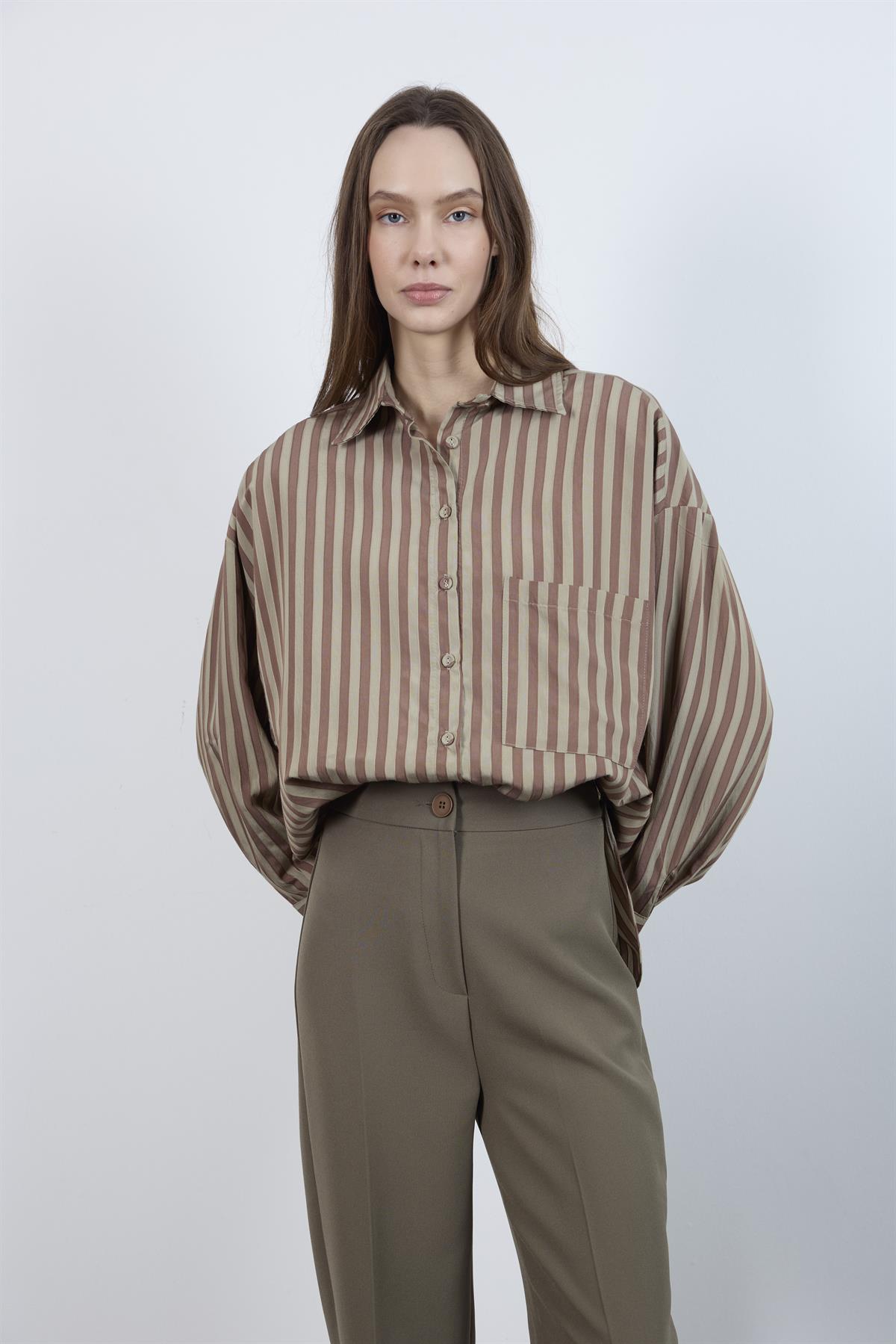 4969 ÇİZGİLİ GÖMLEK OLİVE-KAHVE