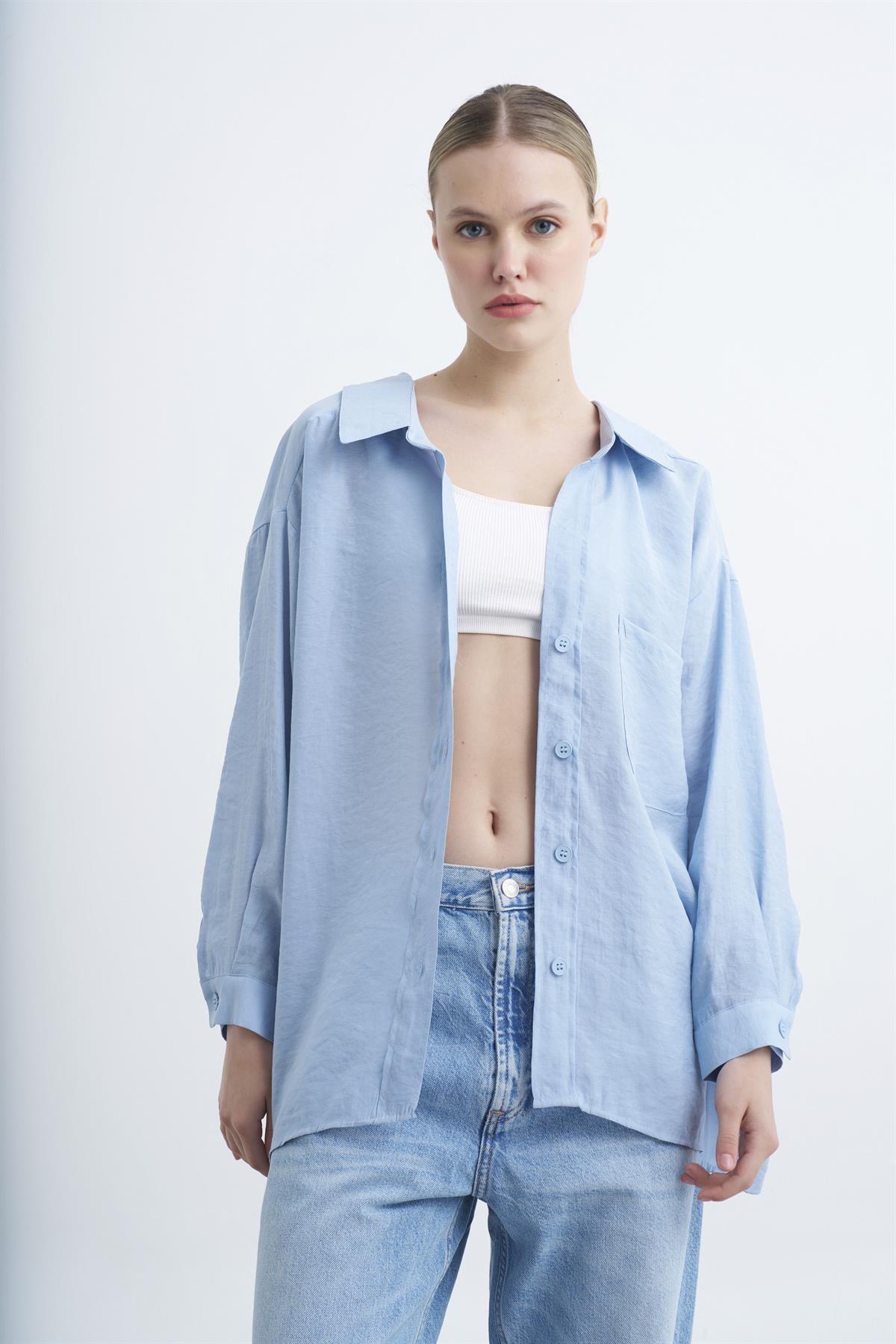 4612 DÜŞÜK OMUZLU OVERSİZE GÖMLEK AÇIK MAVİ