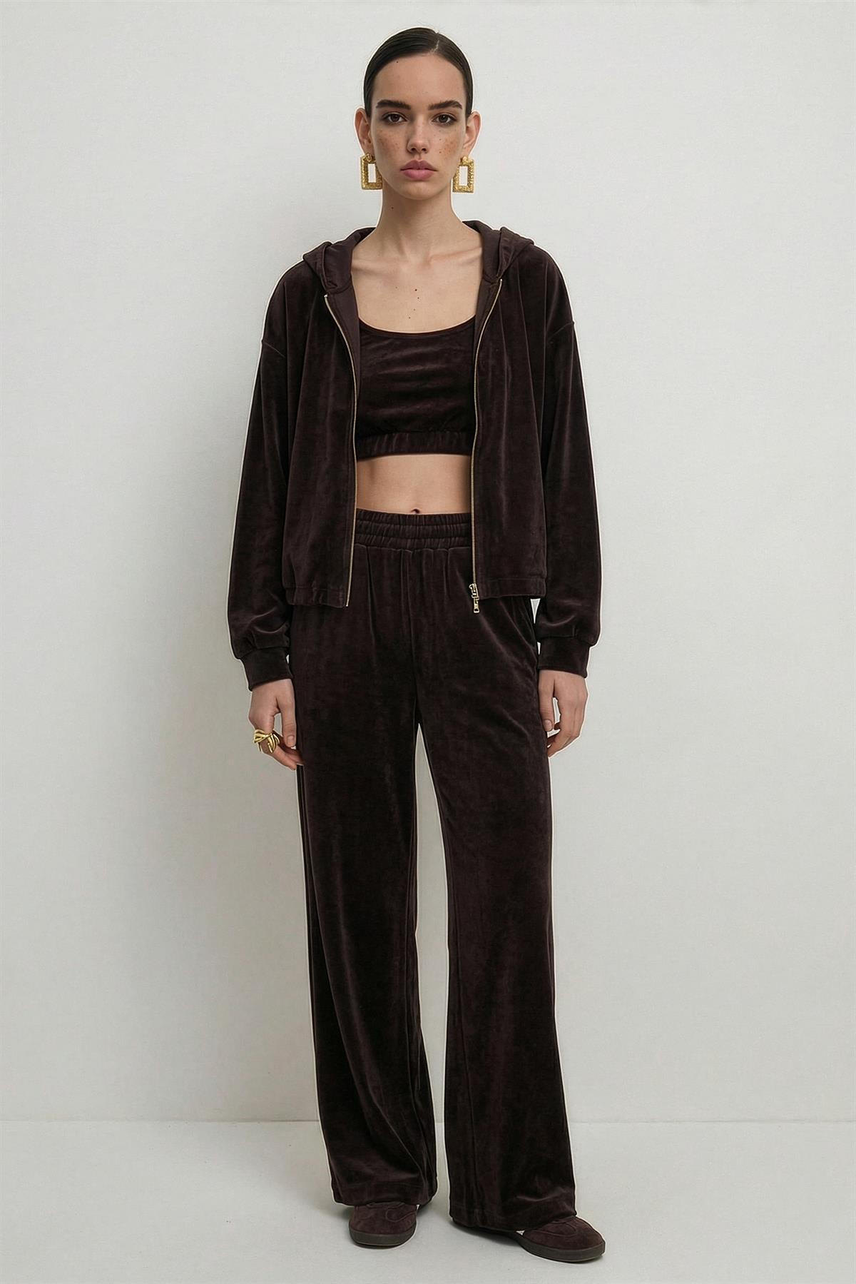 0097 KADİFE ÜÇLÜ TAKIM KAHVE