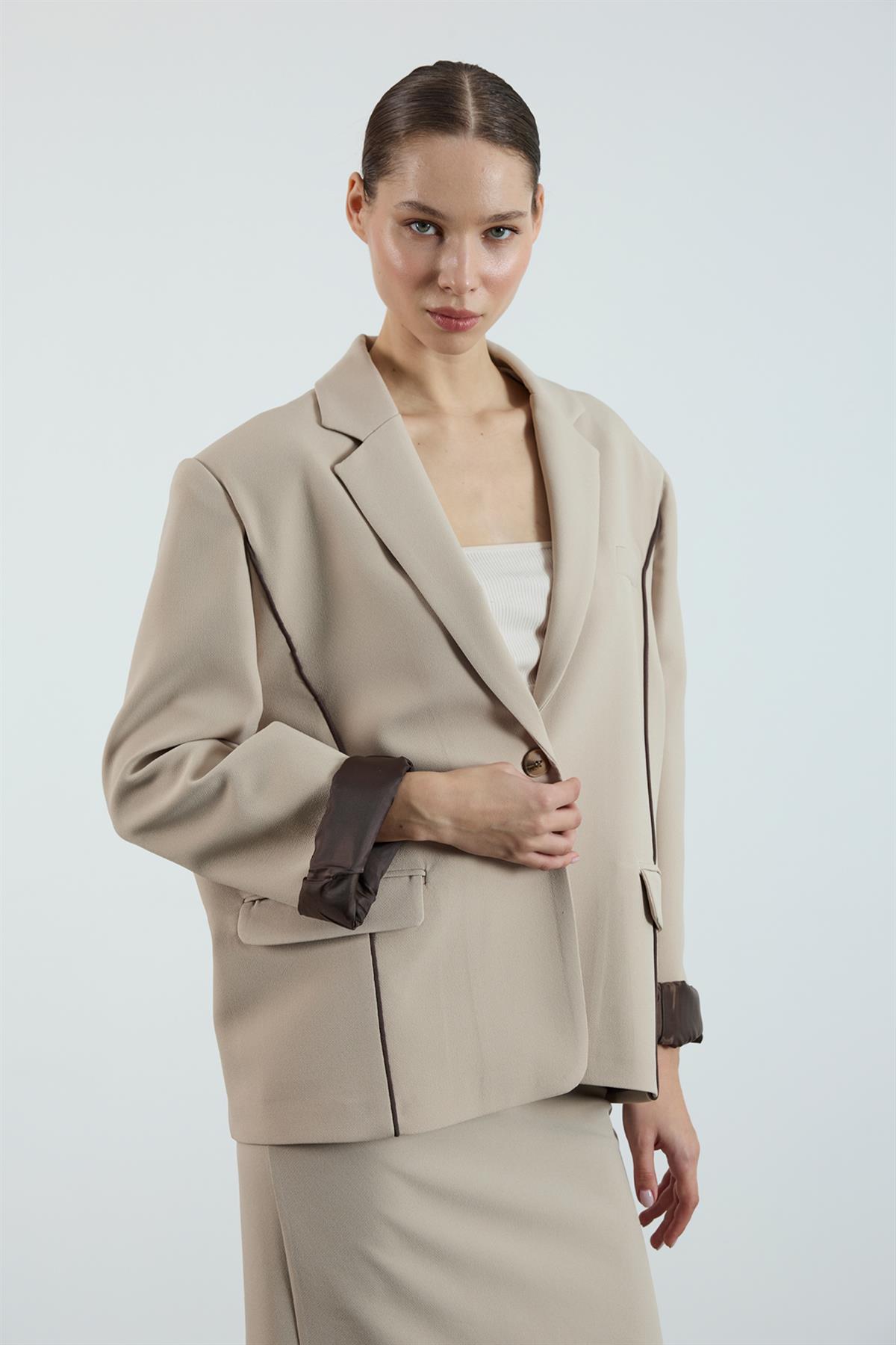 9555 BİYELİ CEKET TAŞ-KAHVE