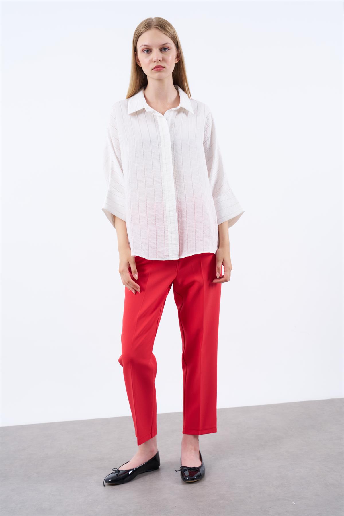 4937 ÇİZGİLİ YARASA GÖMLEK BEYAZ