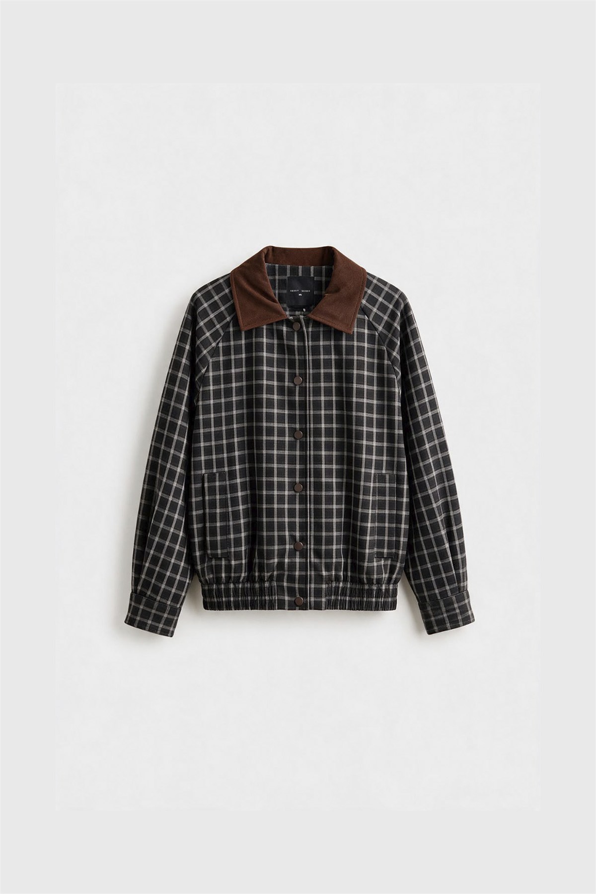 9850 SÜET GARNİLİ EKOSE BOMBER SİYAH-KAHVE