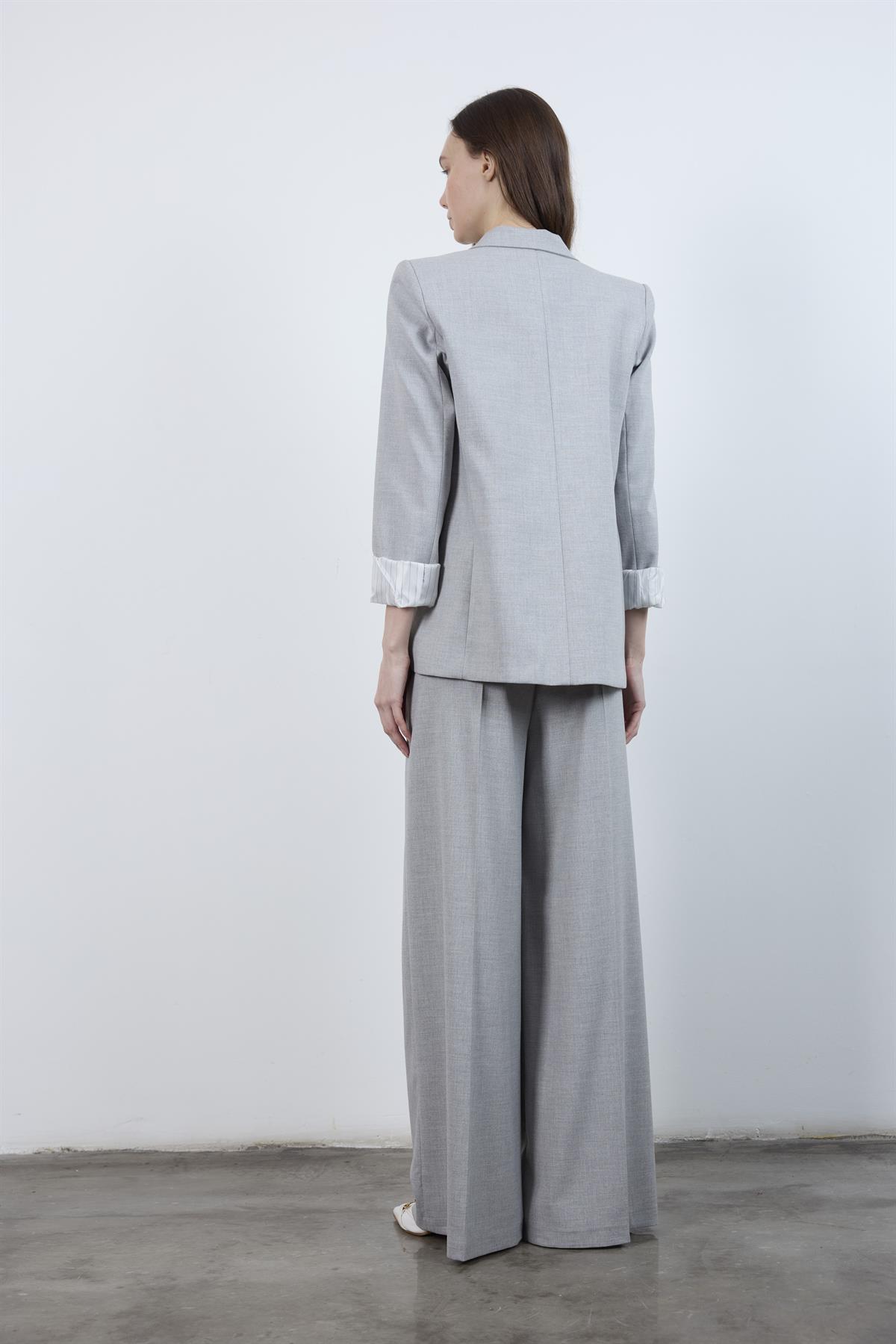 51070 PİLİLİ PALAZZO KEMERLİ PANTOLON GRİ