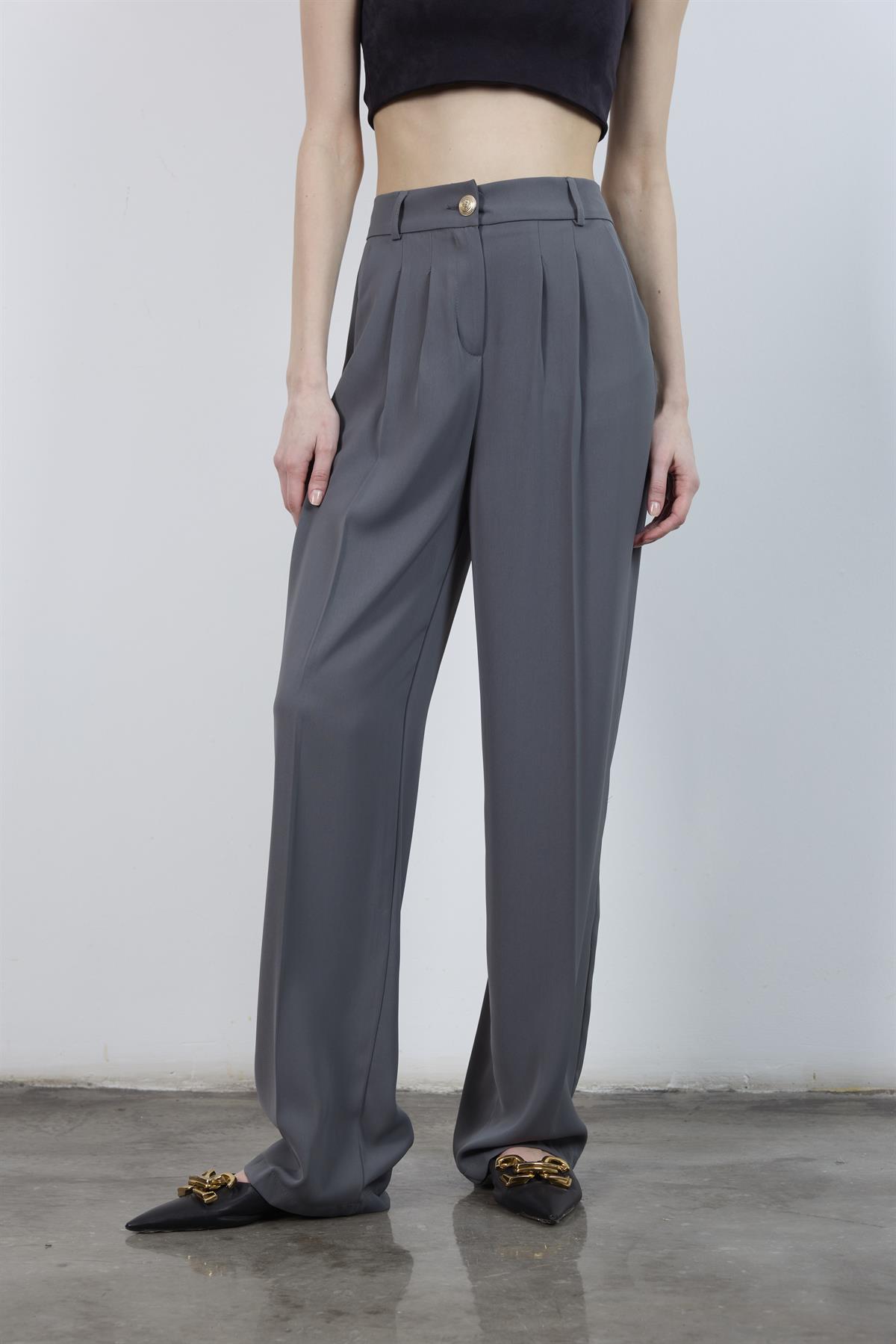 51078 PİLELİ PALAZZO PANTOLON GRİ